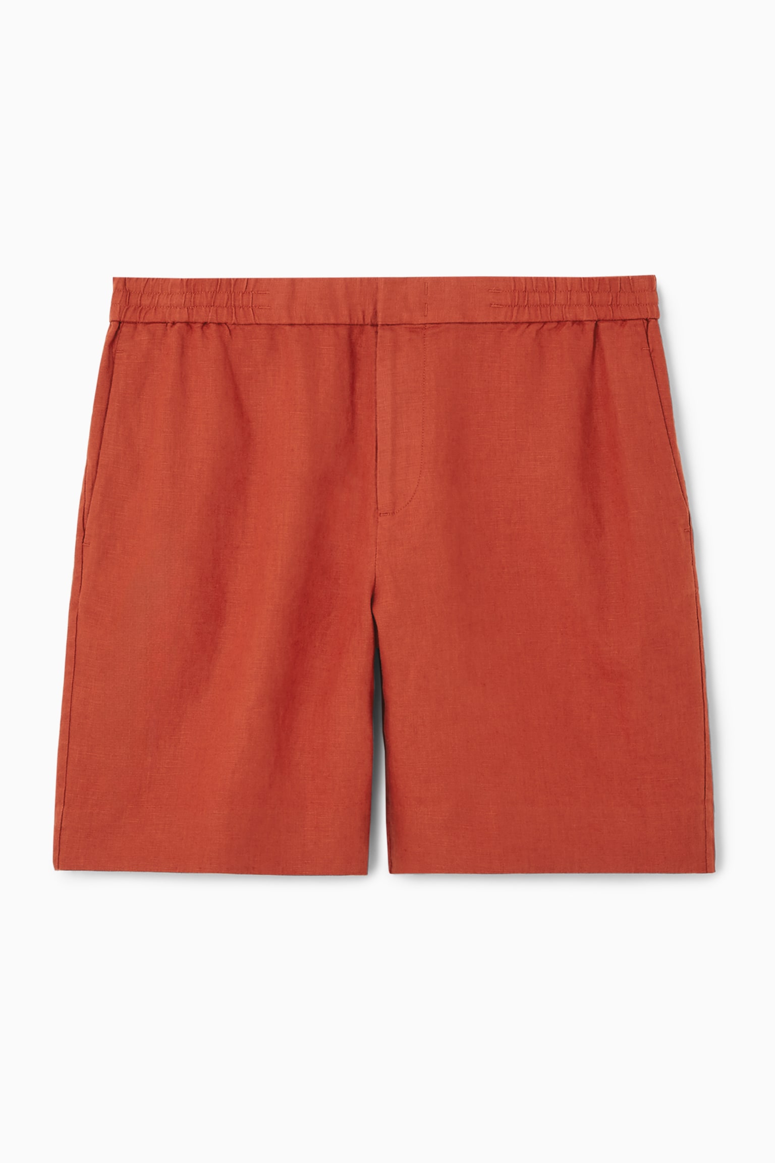 ELASTICATED LINEN SHORTS - RUST RED/BLACK - 2