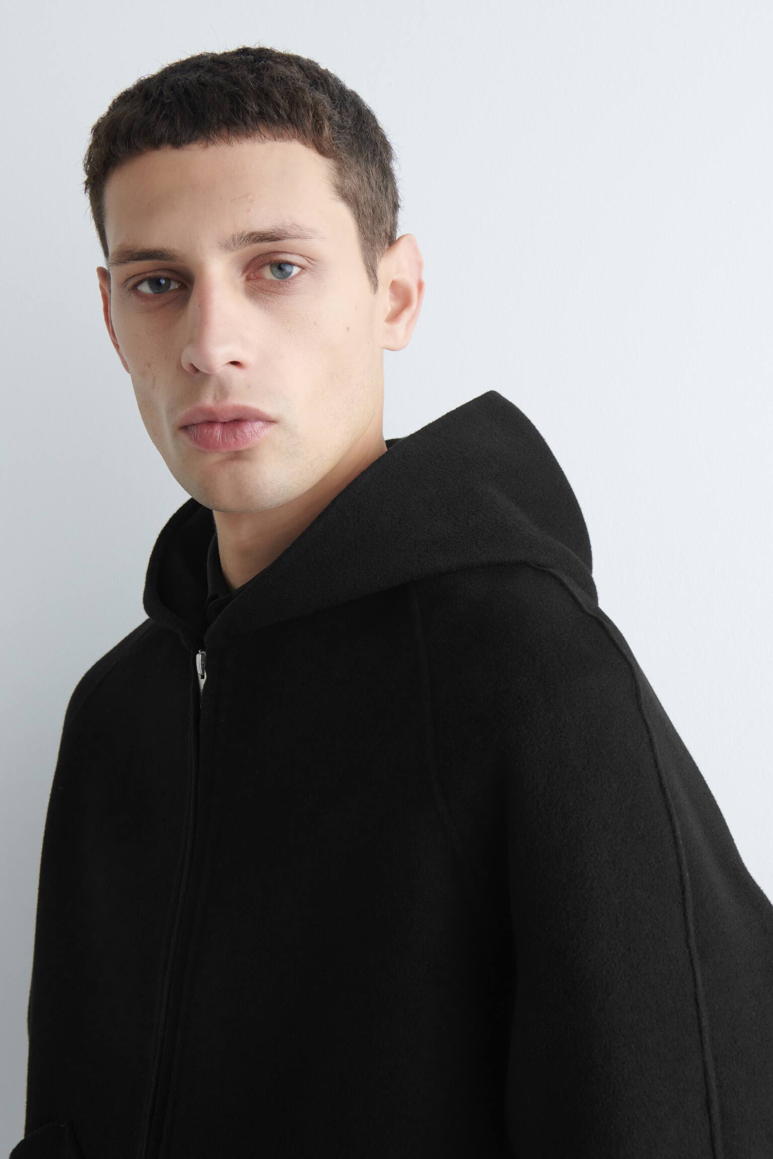 Kaksipuoleinen villahuppari vetoketjulla - musta - 5