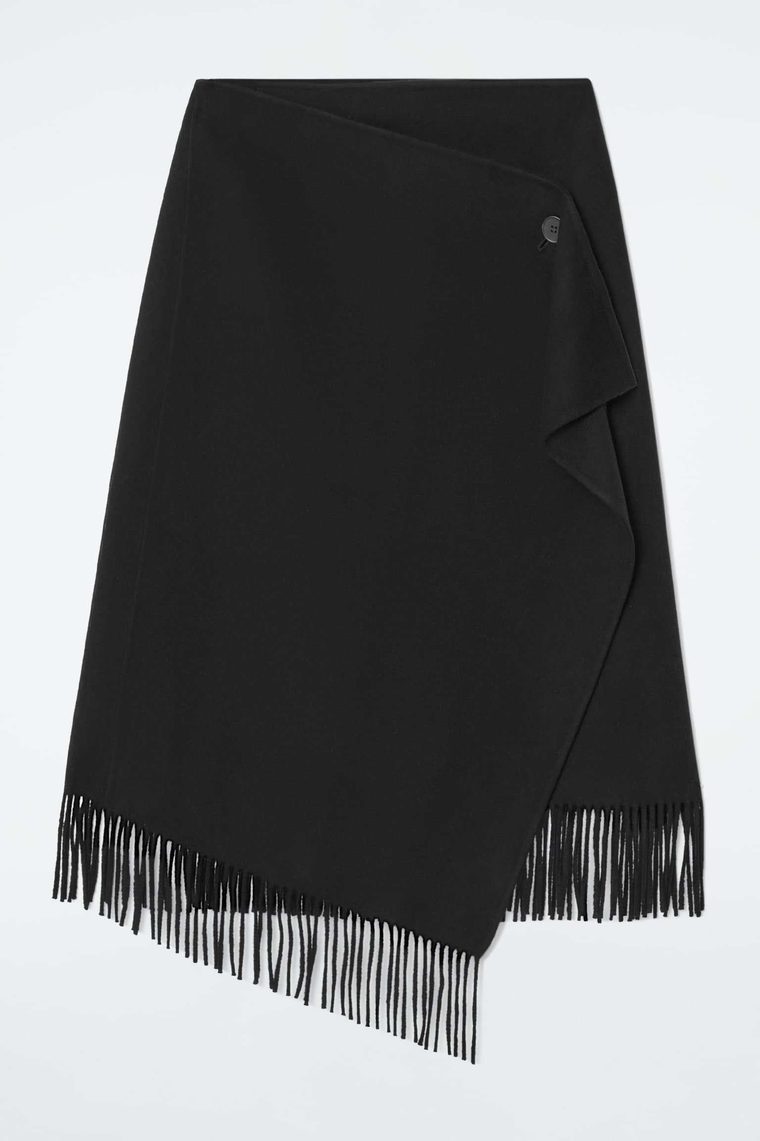 FRINGED WOOL MIDI WRAP SKIRT - BLACK/WHITE/DARK NAVY - 2