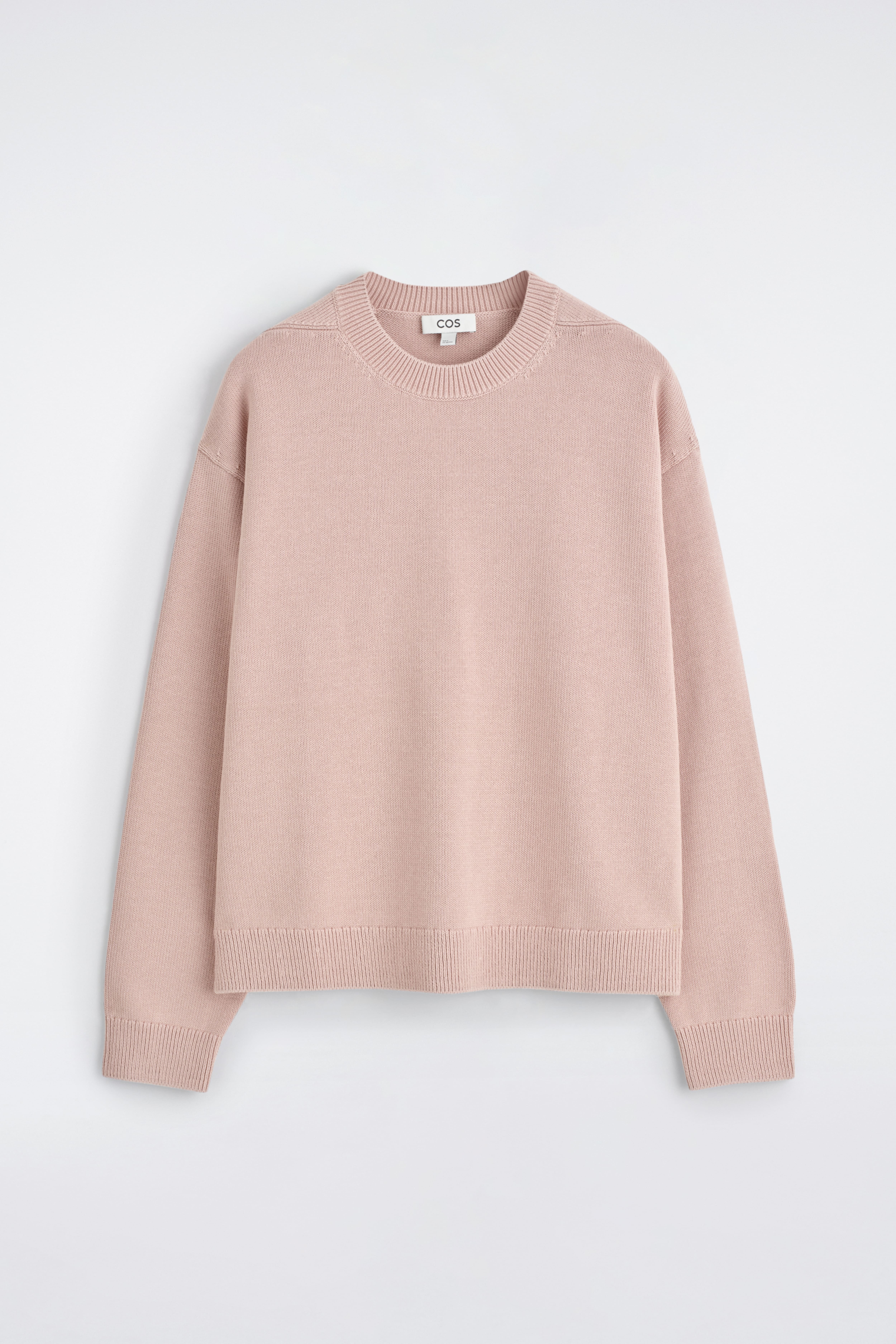 Gebreide katoenen trui met ronde hals - LICHTROZE/Crème