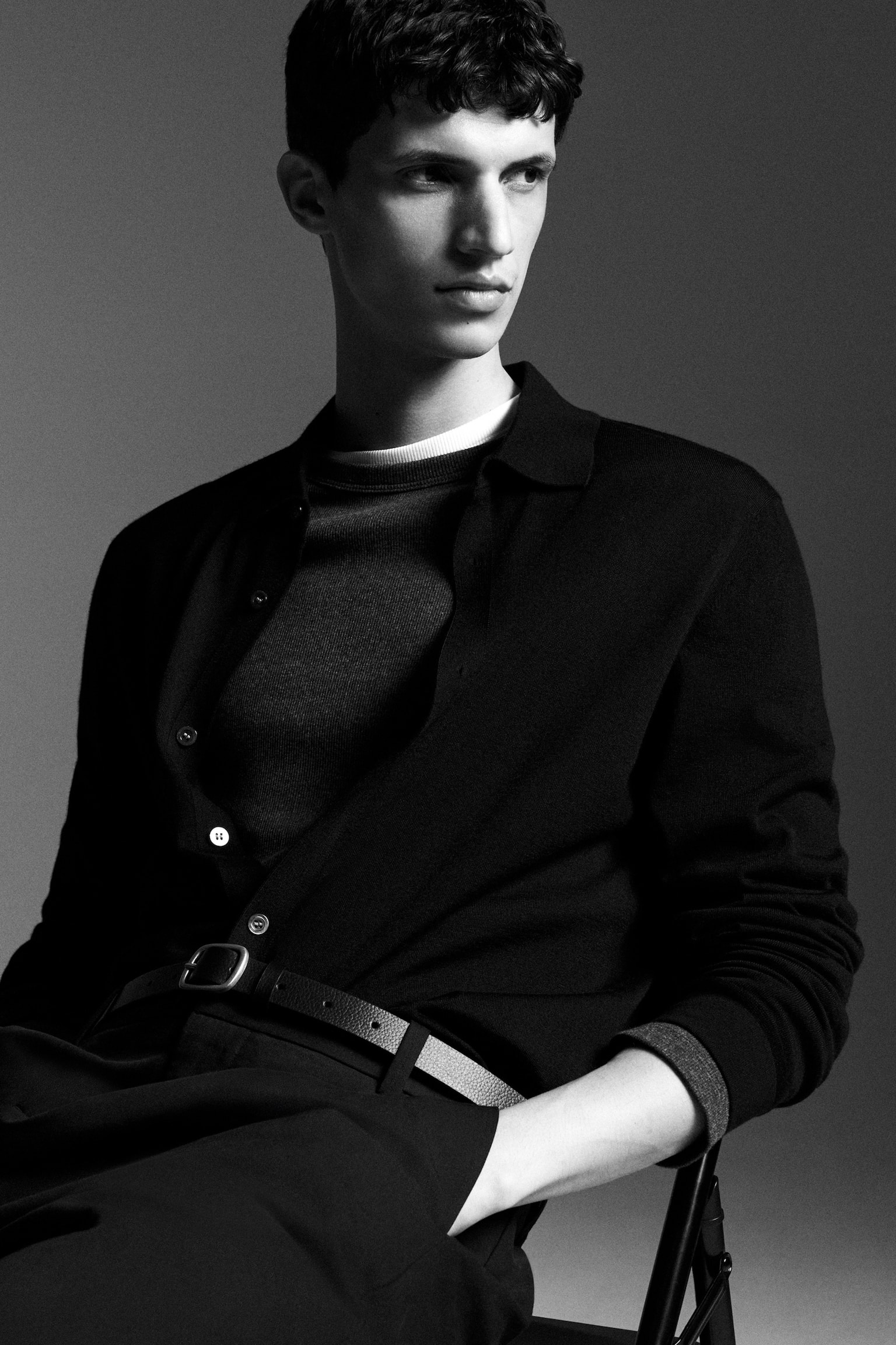 Gebreid shirt van merinowol - Antraciet/Bruin gemêleerd/ZWART - 8