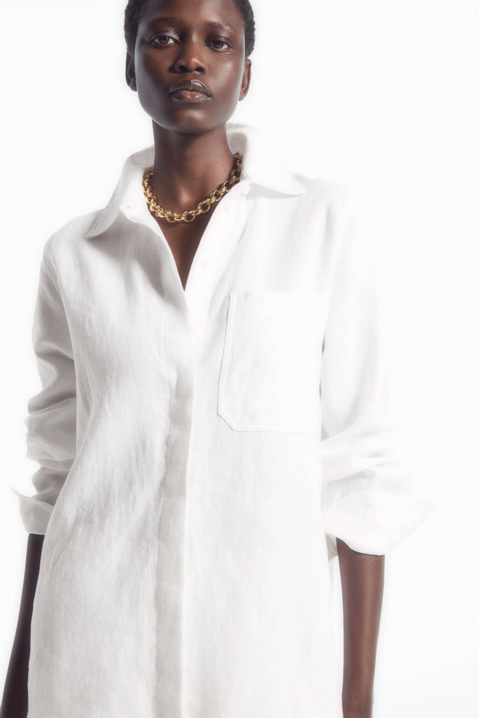 OVERSIZED LINEN SHIRT - WHITE/GREEN - 6