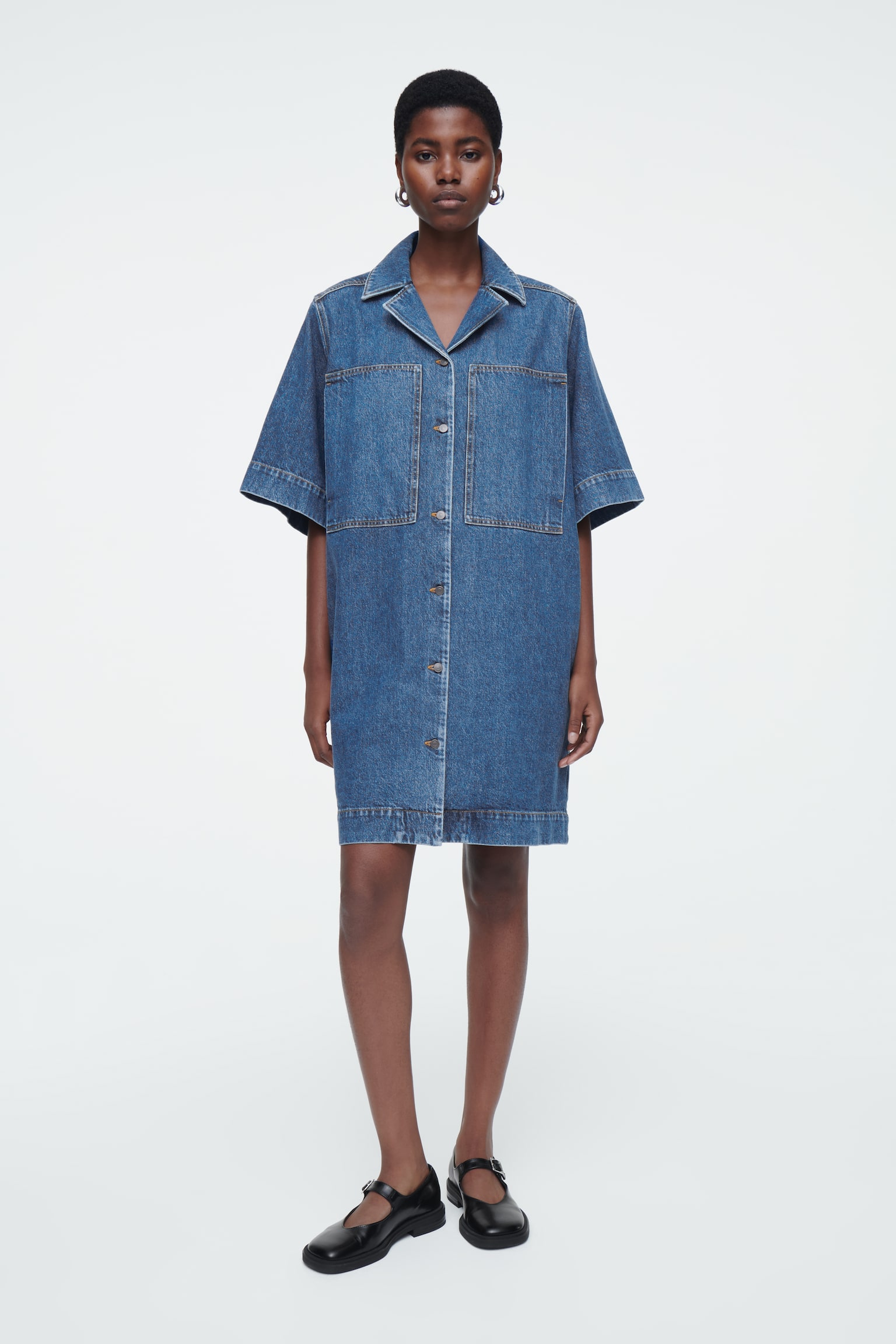 MINI DENIM SHIRT DRESS - BLUE - 1