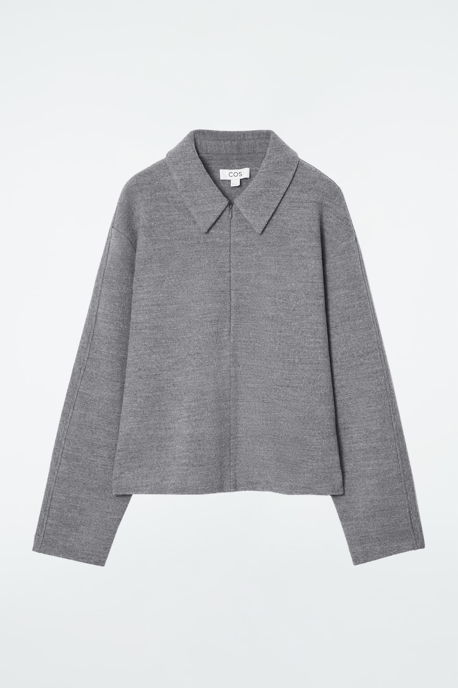 BOILED-WOOL ZIP-UP CARDIGAN - GREY MÉLANGE/NAVY - 2