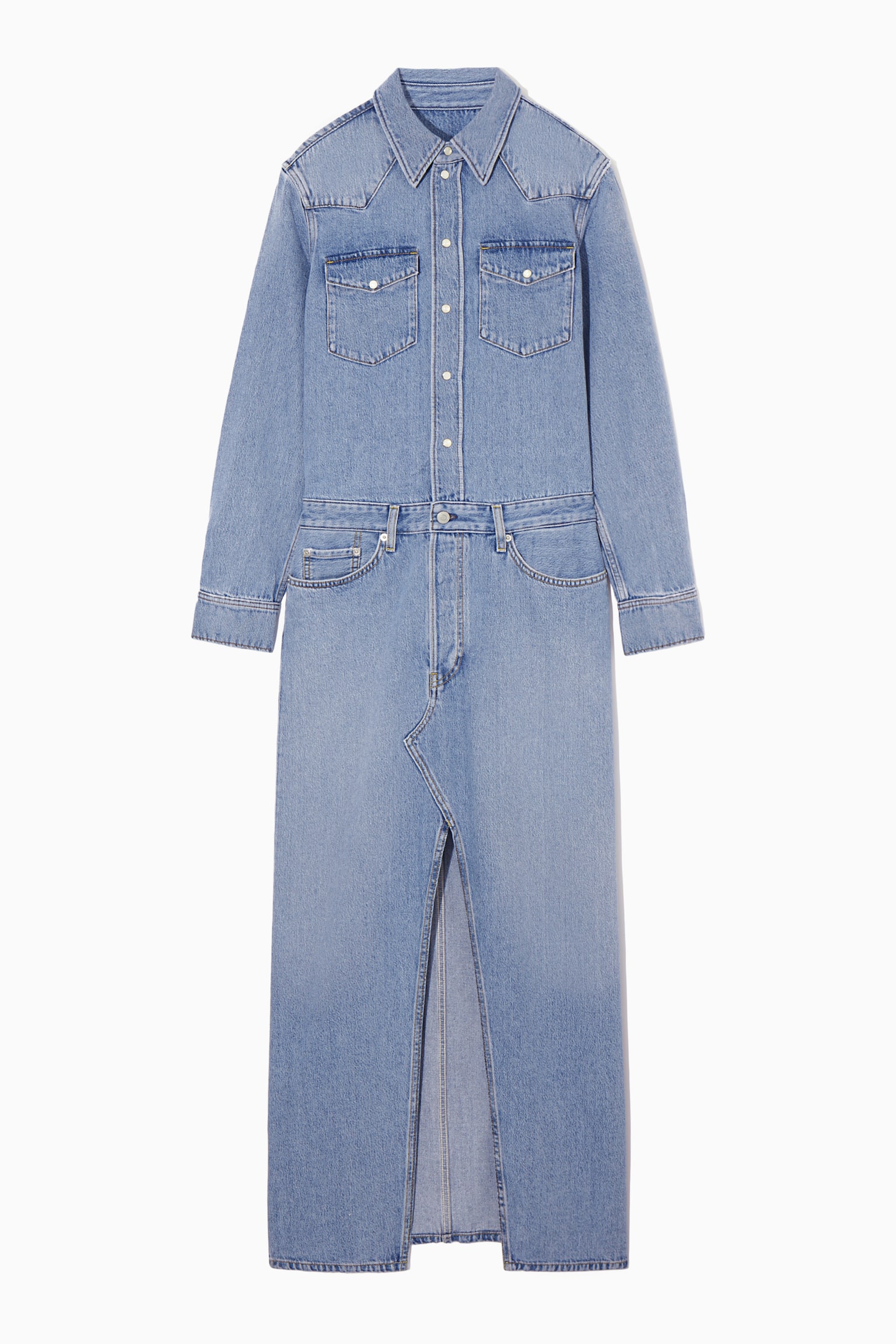 DENIM MAXI SHIRT DRESS - DUSTY LIGHT BLUE - 1