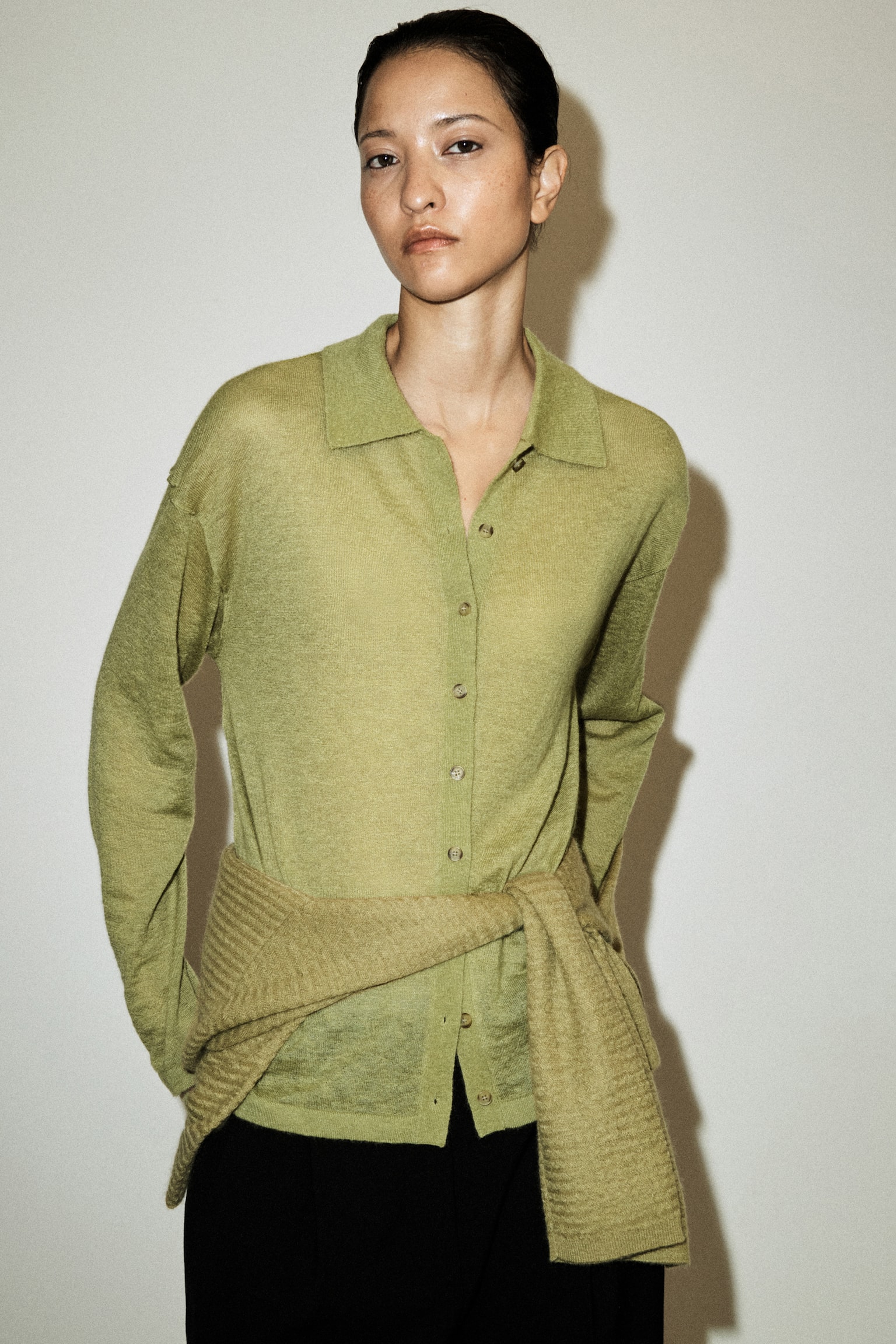 Gebreid shirt van mohairmix - GROEN - 6