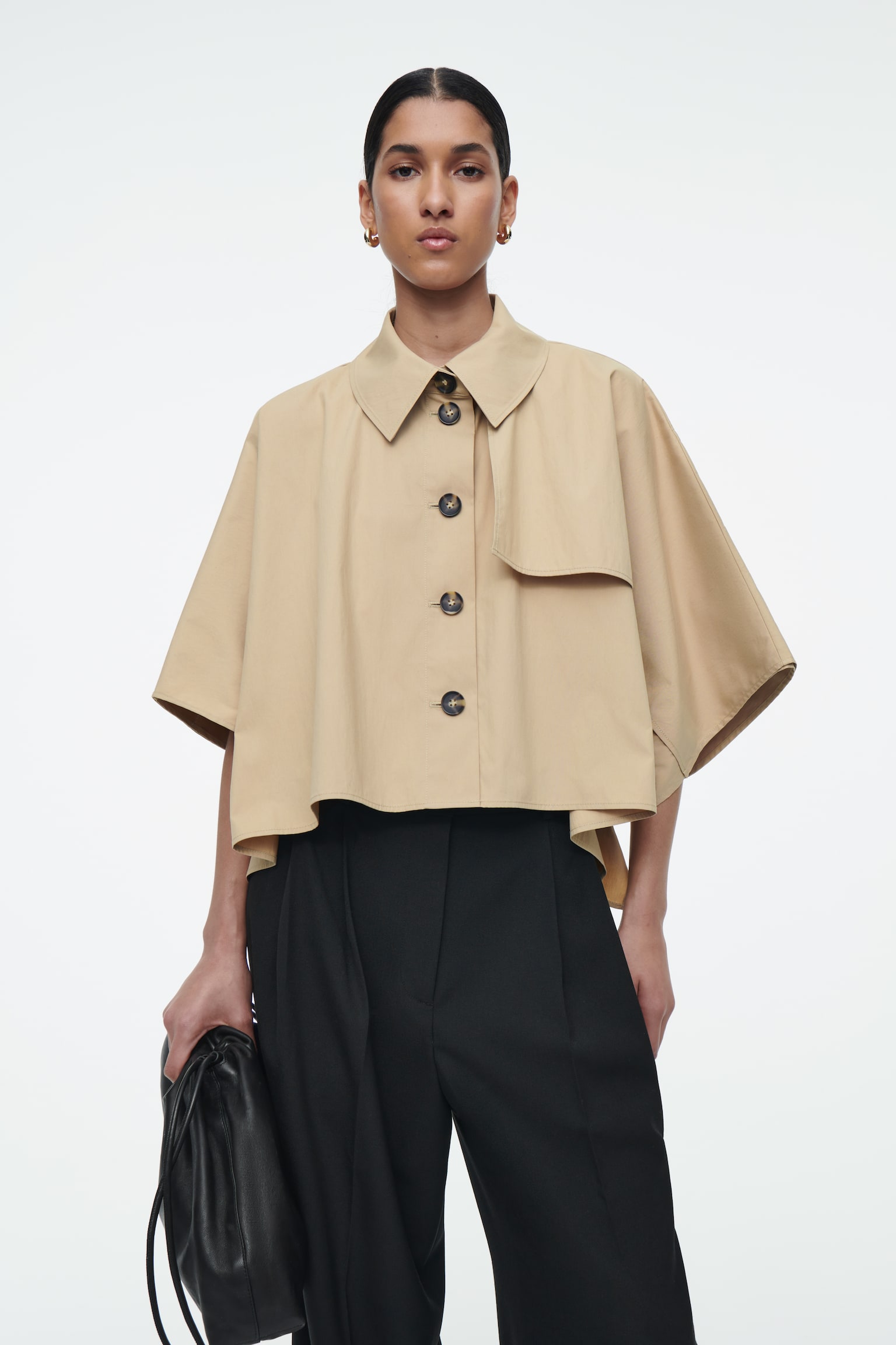 CROPPED TRENCH COAT CAPE - LIGHT BEIGE - 1