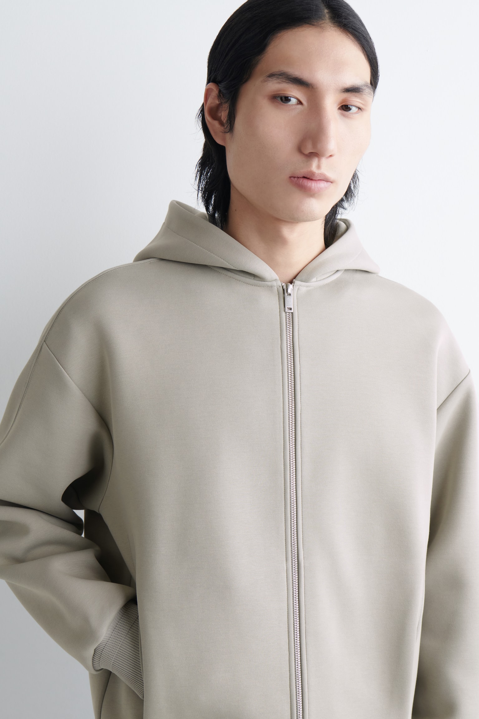 FELPA CON CAPPUCCIO E CERNIERA IN PIQUÉ DI COTONE - BEIGE - 4