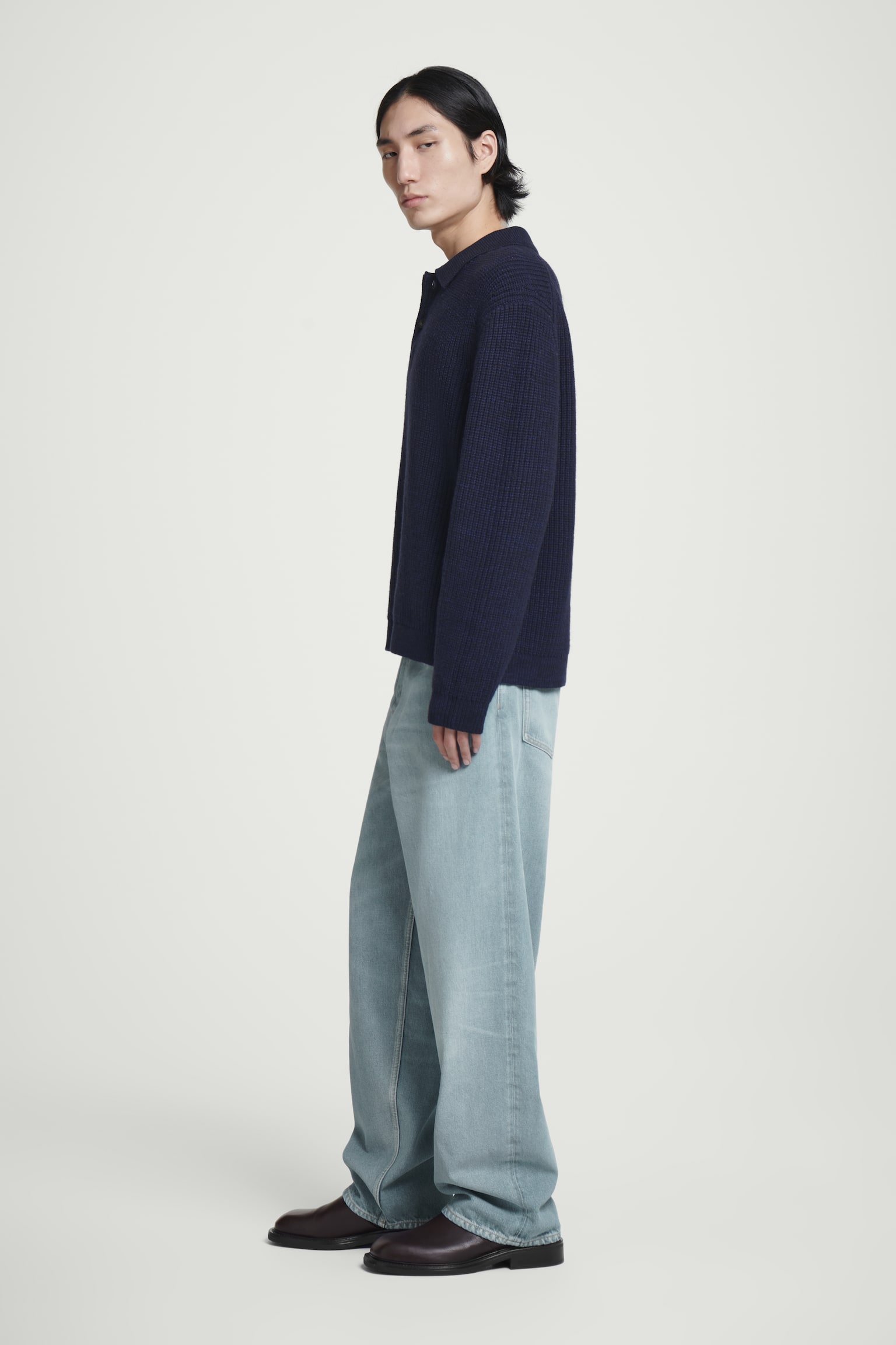 TWISTED-YARN WOOL POLO JUMPER - NAVY MÉLANGE/GREY MÉLANGE - 4