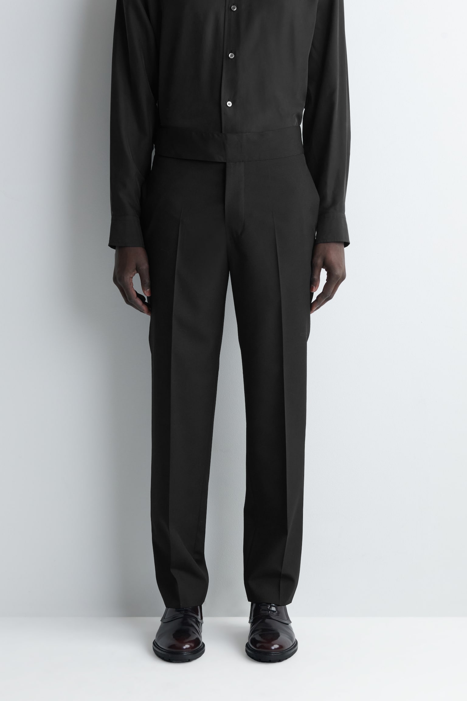 PANTALONI AFFUSOLATI IN LANA CON VITA A FASCIA - NERO - 6