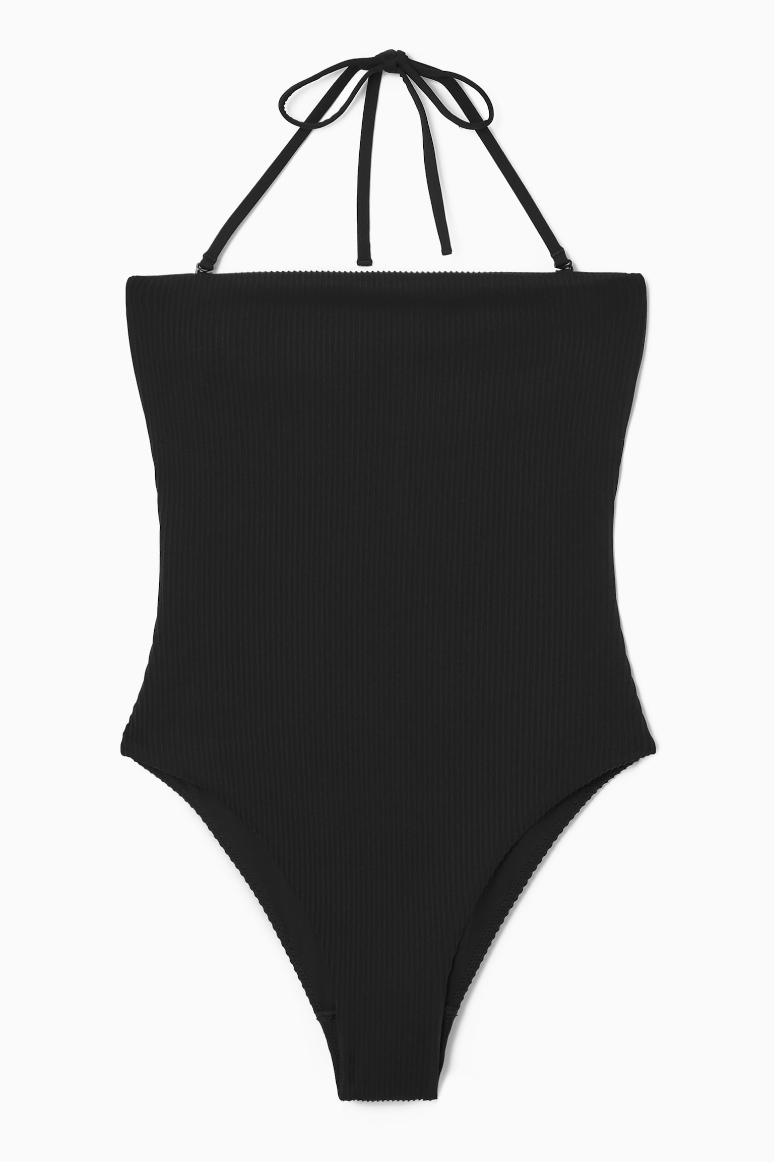 RIBBED BANDEAU SWIMSUIT - BLACK - 2