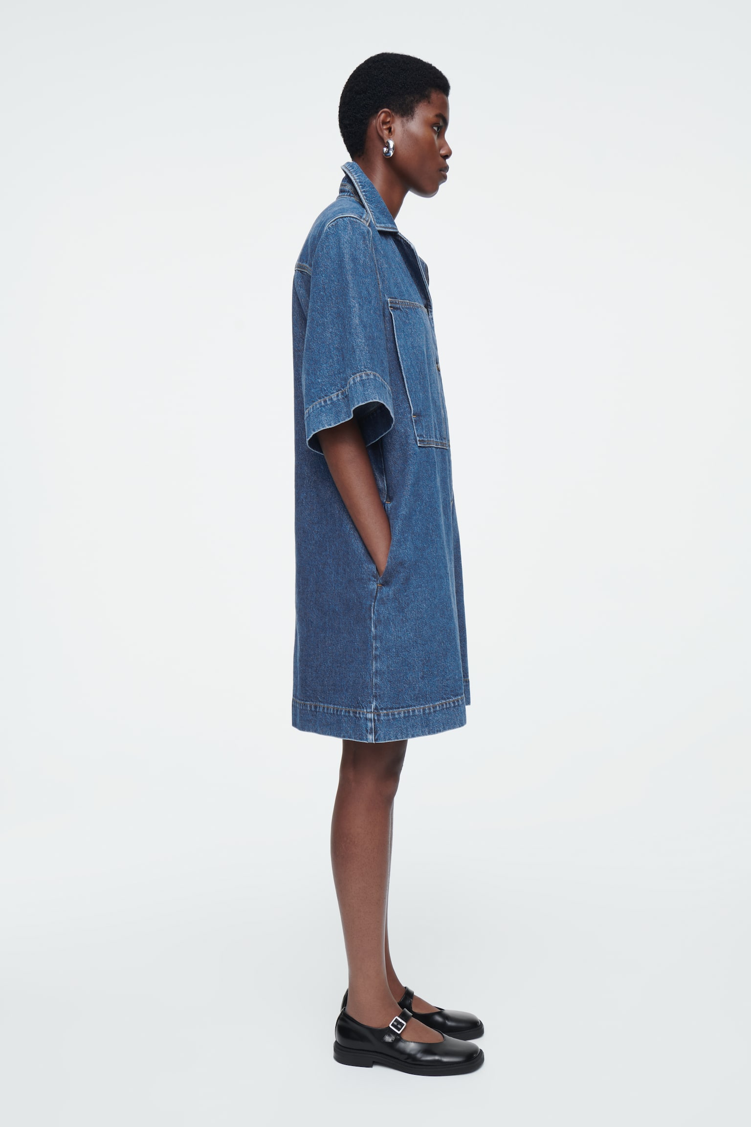 MINI DENIM SHIRT DRESS - BLUE - 5