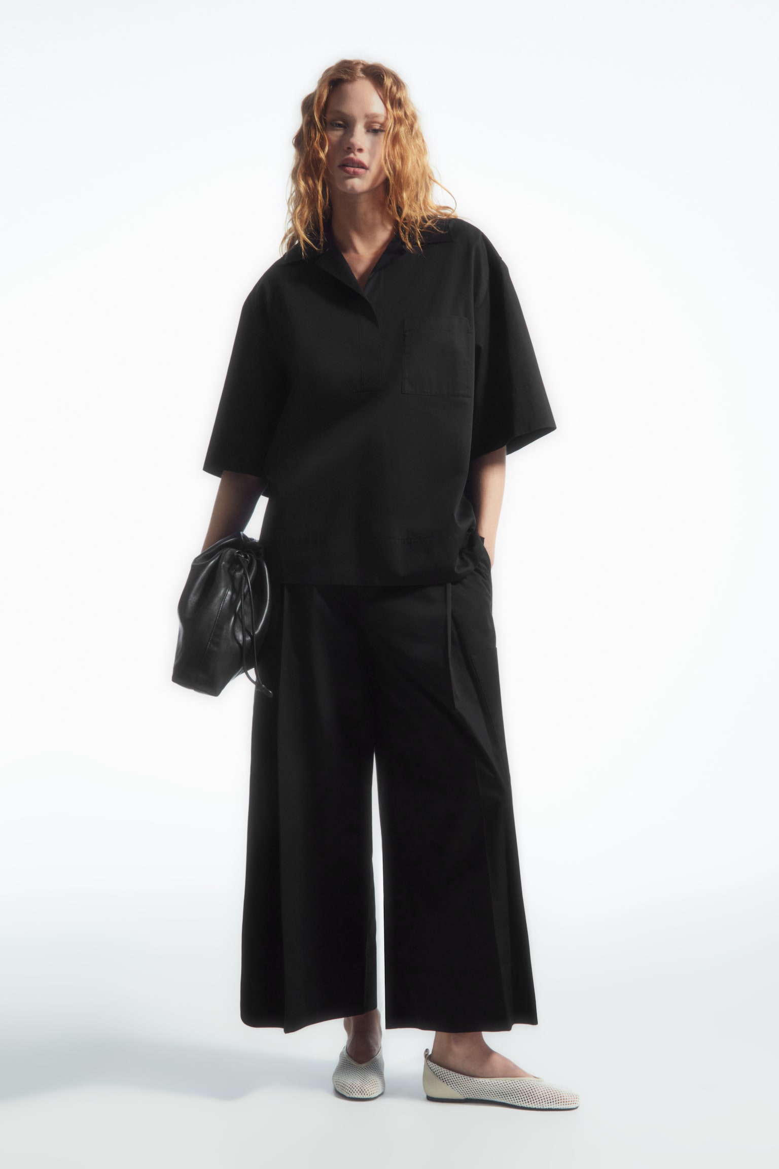 ELASTICATED PLEATED CULOTTES - BLACK/WHITE - 1