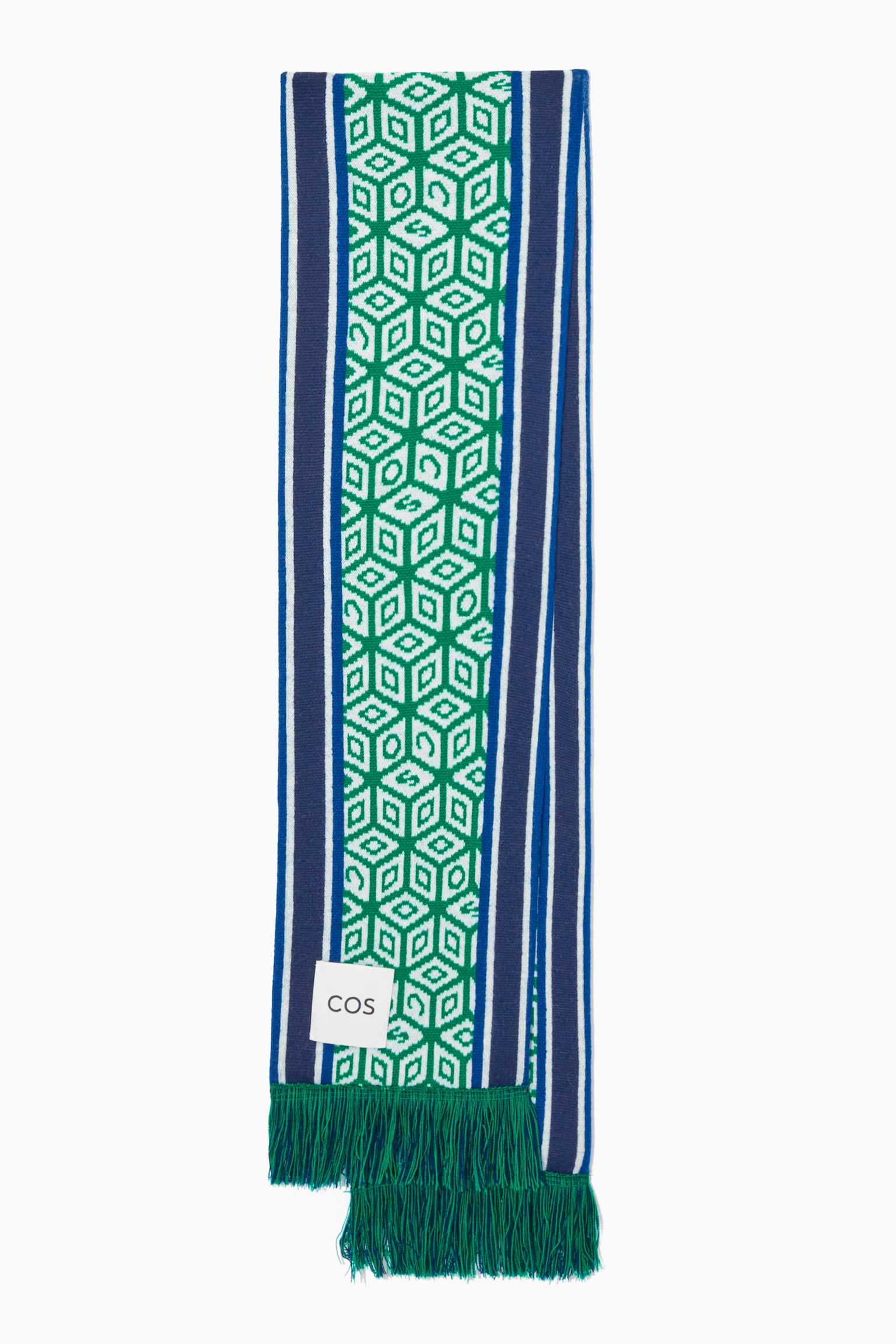 JACQUARD-KNIT WOOL FOOTBALL SCARF - GREEN / GEOMETRIC - 1