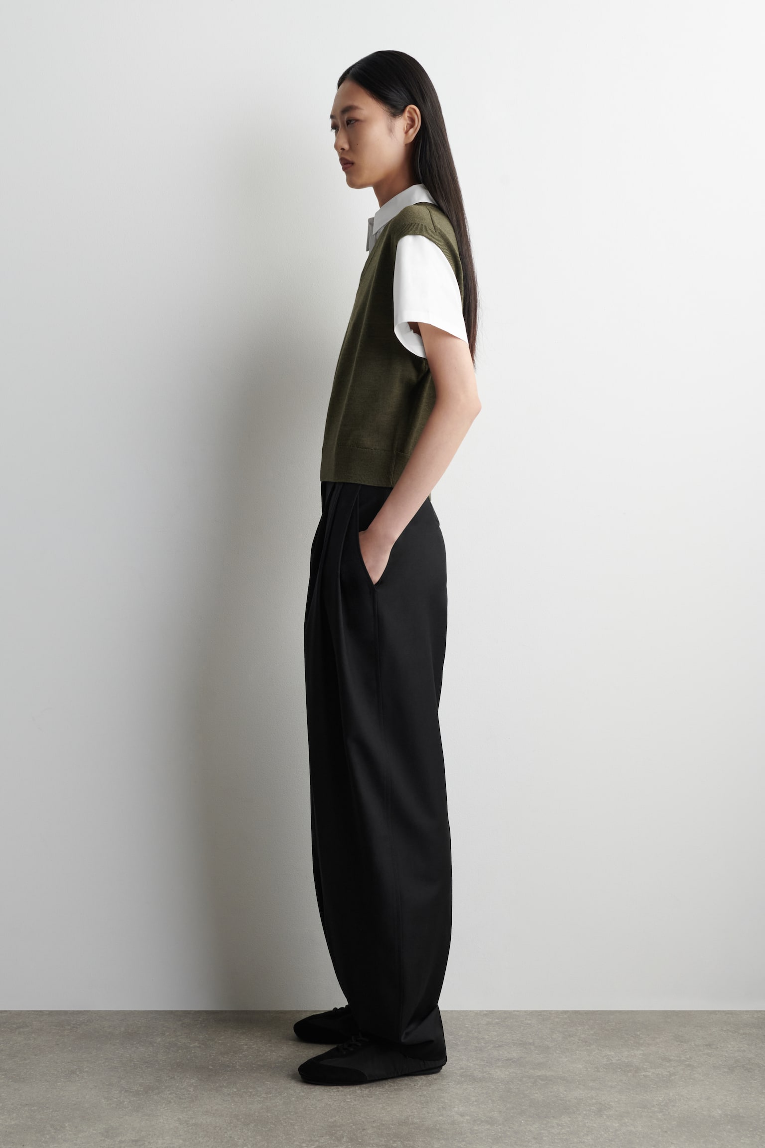 HEMD UND PULLUNDER AUS MERINOWOLLE - KHAKI/WEISS - 3