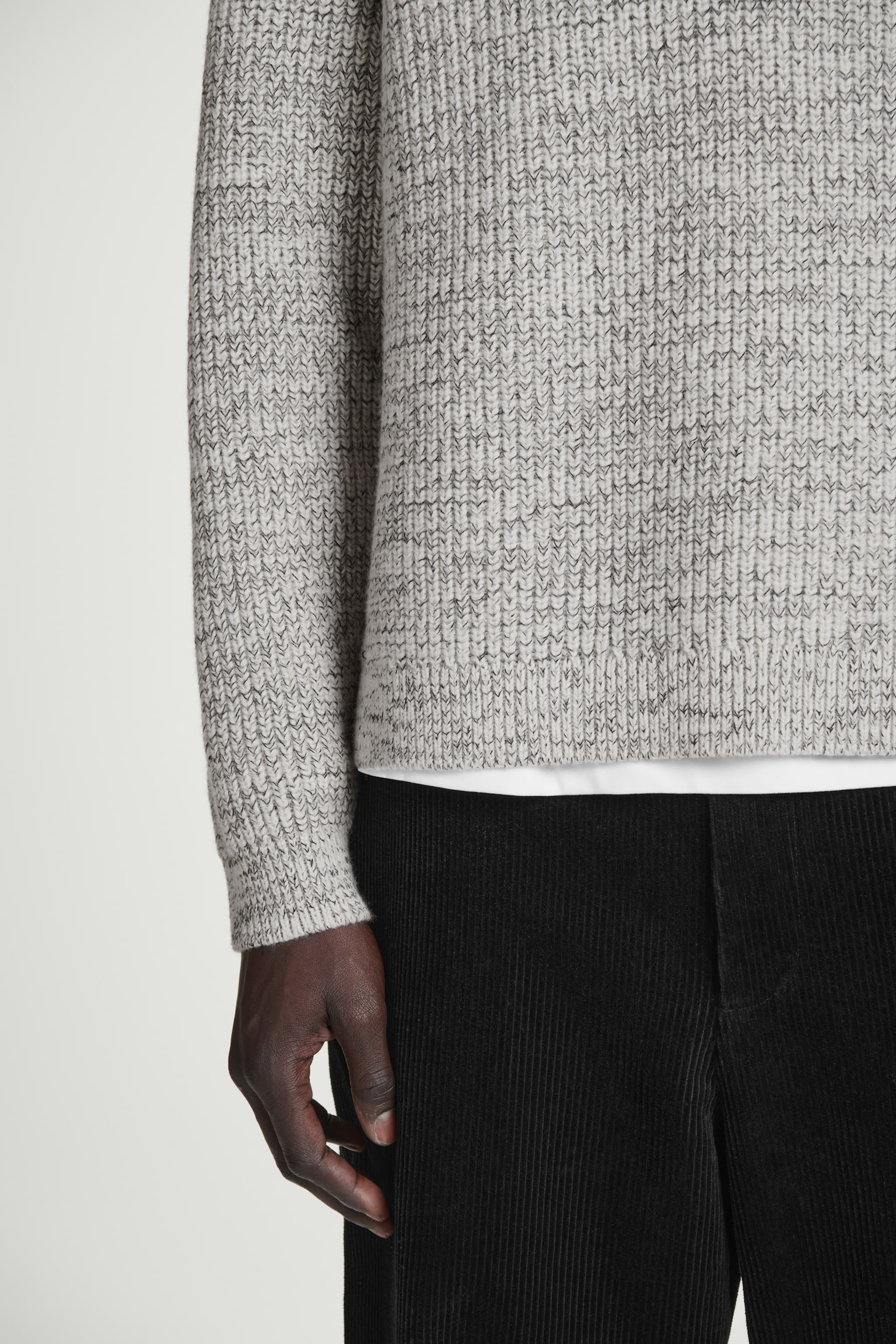 TWISTED-YARN WOOL POLO JUMPER - GREY MÉLANGE/NAVY MÉLANGE - 8