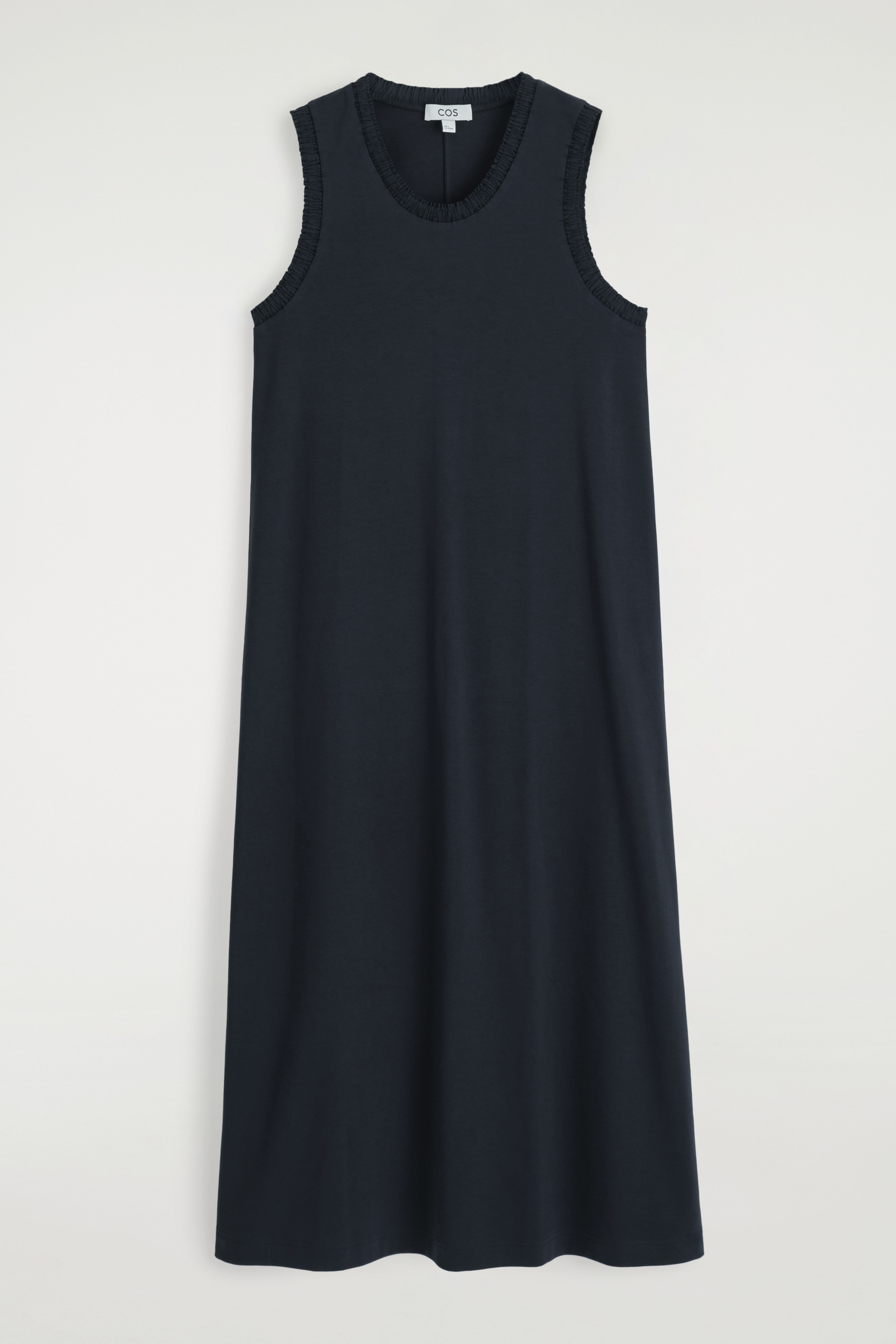 RUFFLED COTTON MIDI DRESS - NAVY