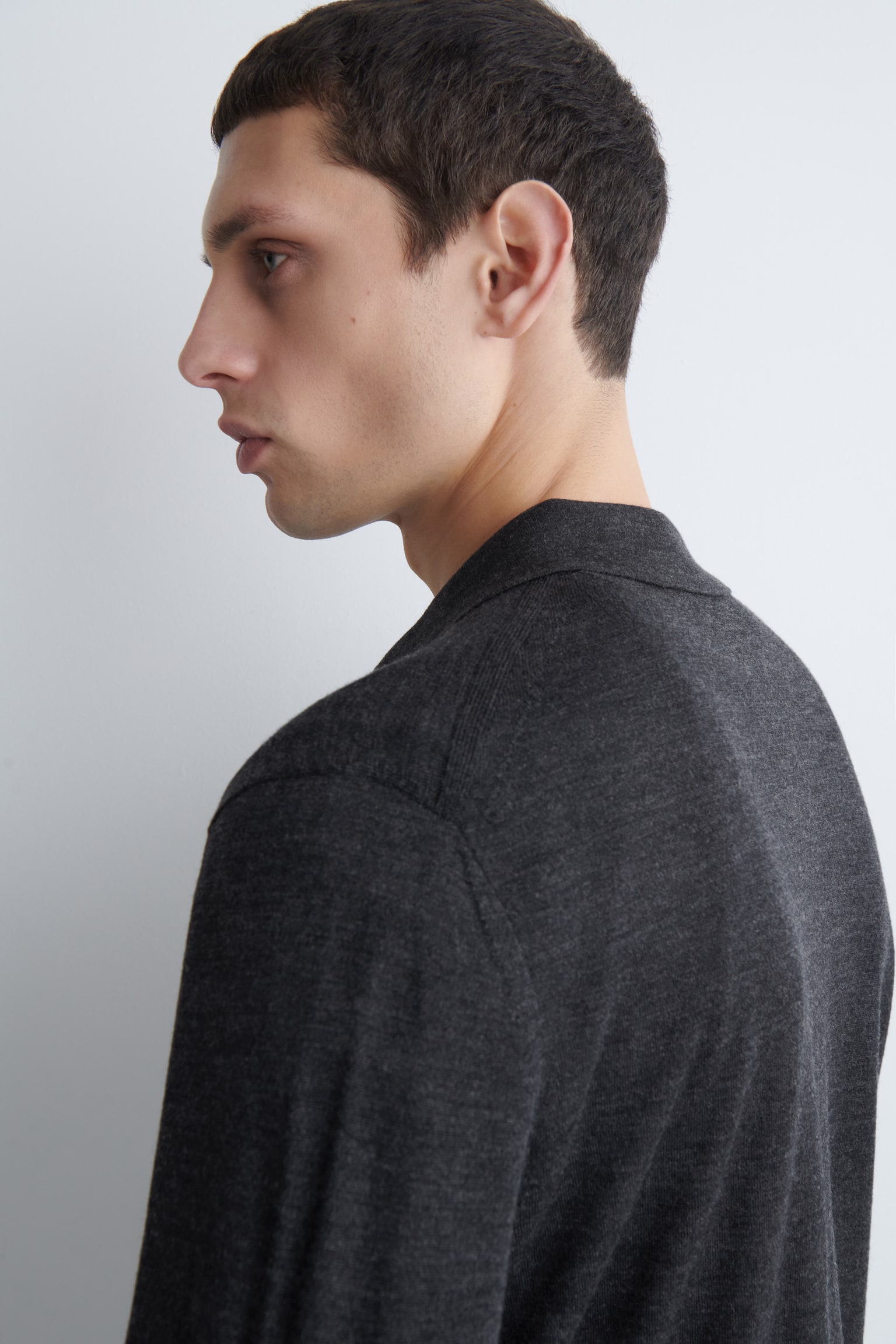 Gebreid shirt van merinowol - Antraciet/Bruin gemêleerd/ZWART - 3