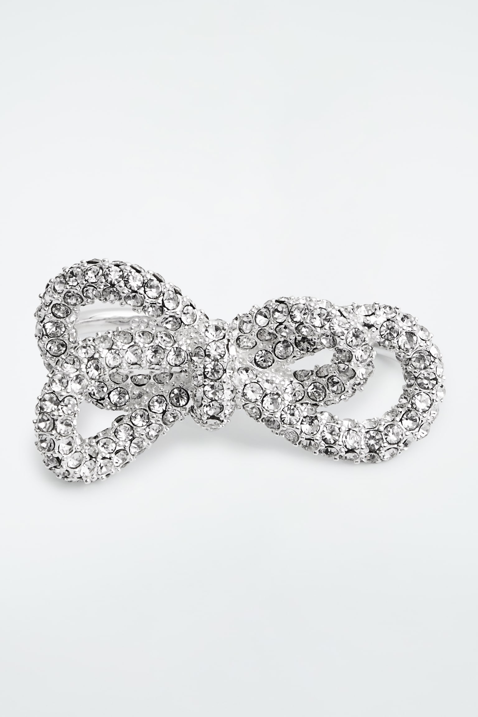 KNOTTED BOW CRYSTAL DOUBLE-FINGER RING - SILVER - 4