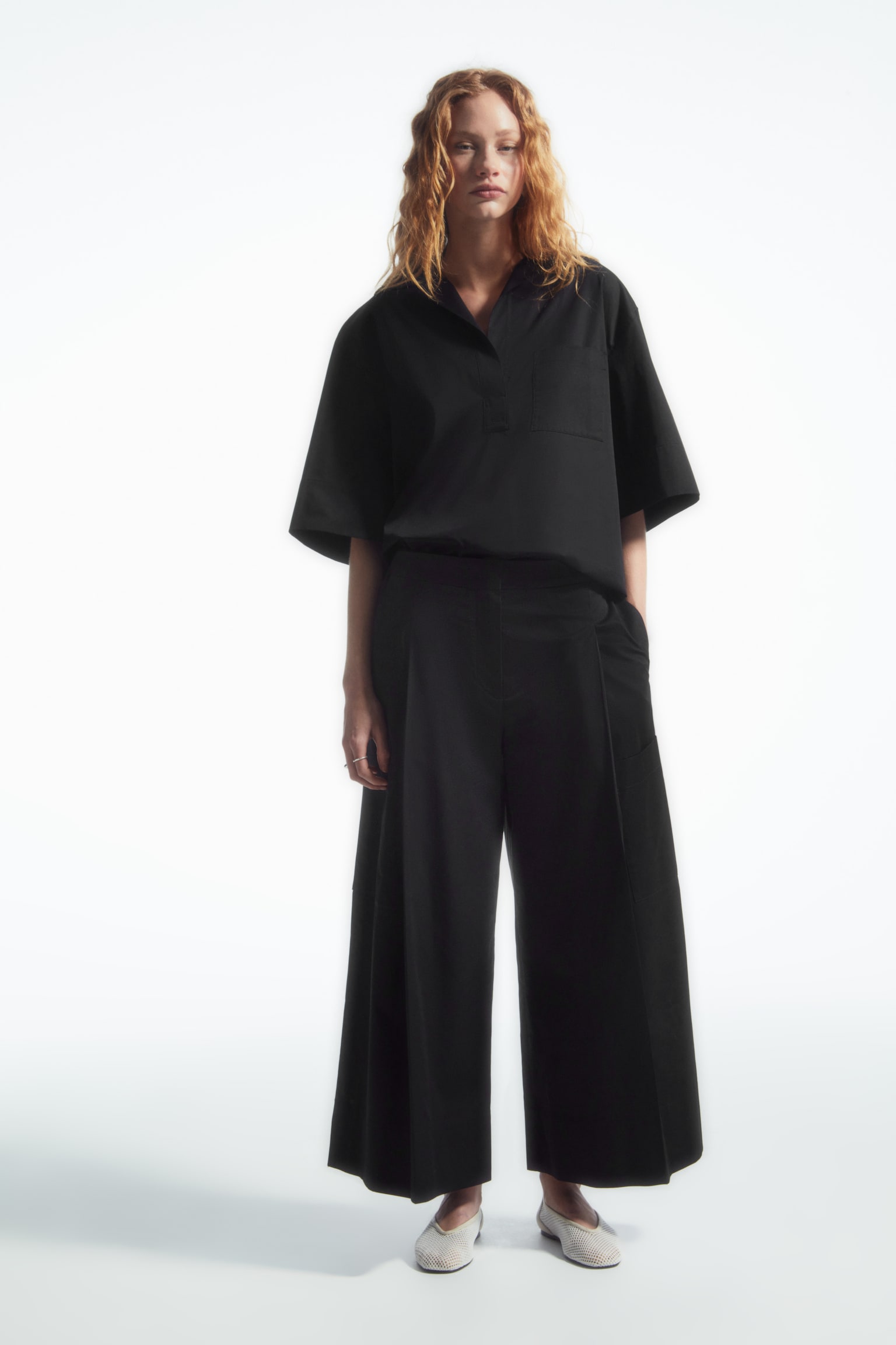 ELASTICATED PLEATED CULOTTES - BLACK/WHITE - 6