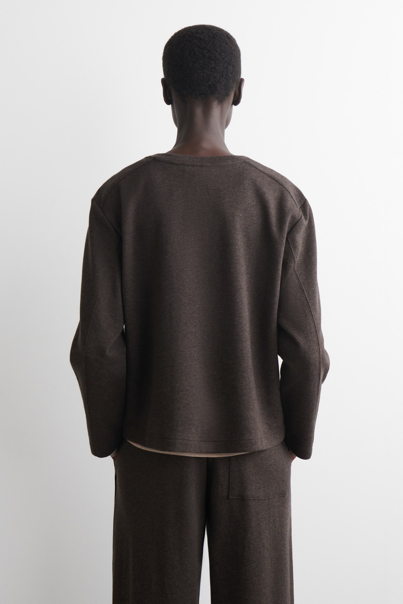 LANGARMSHIRT AUS BAUMWOLLE - DUNKELBRAUN/GRAU MELIERT - 5