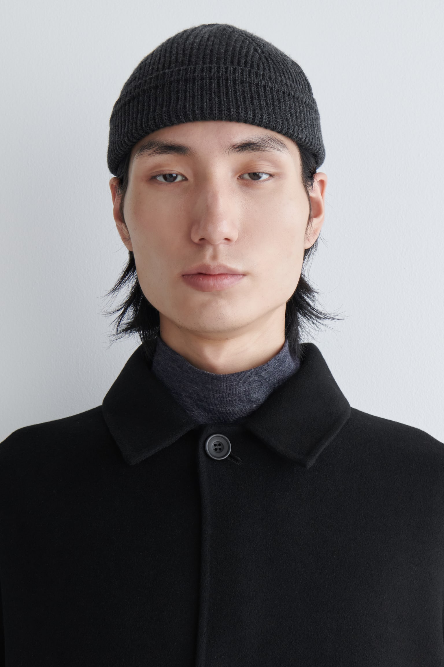 Ribbet uld-bomuld fiskerhue - MELERET KOKSGRÅ - 1