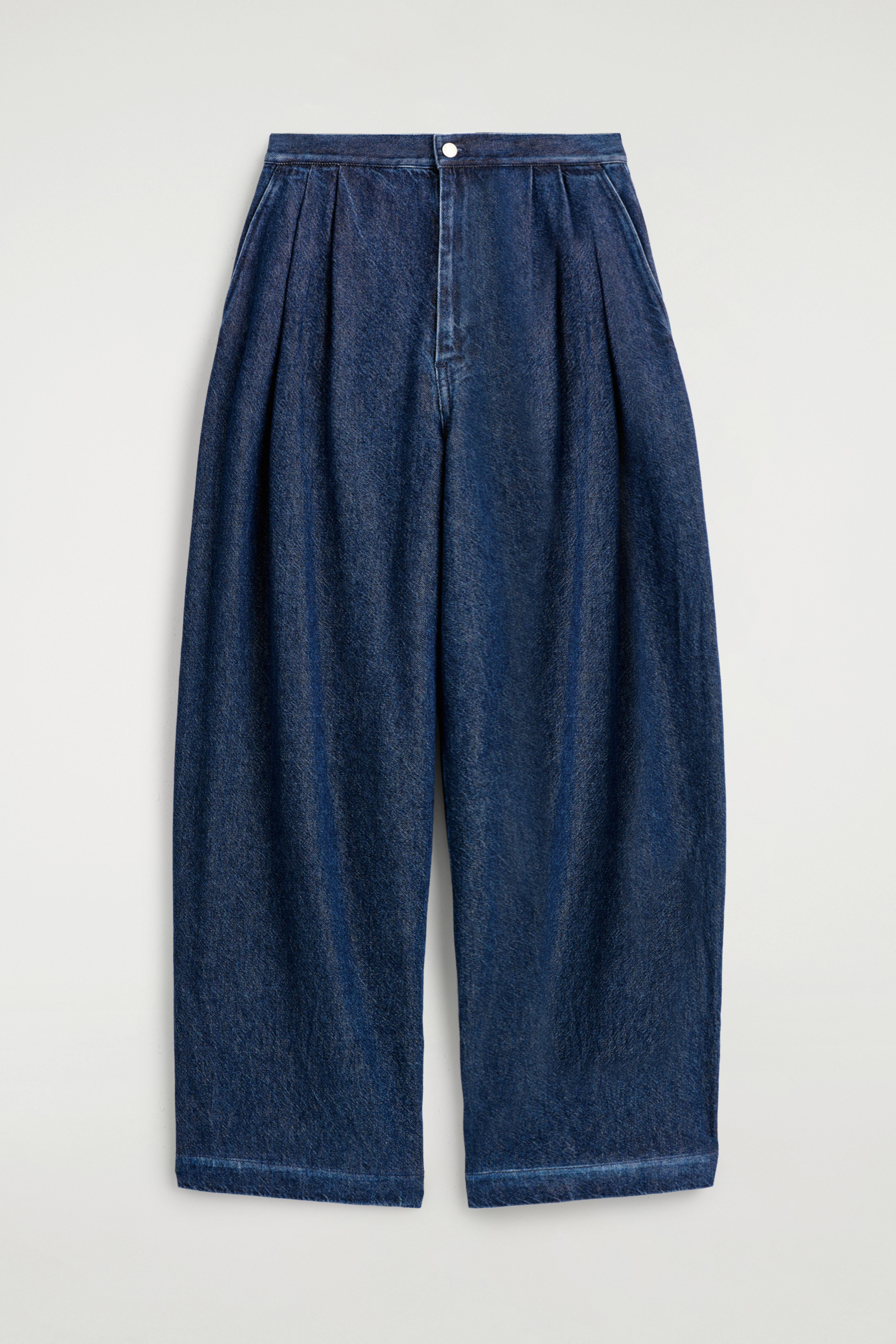 PANTALON LARGE À PLIS EN DENIM - BLEU FONCÉ/CRÈME