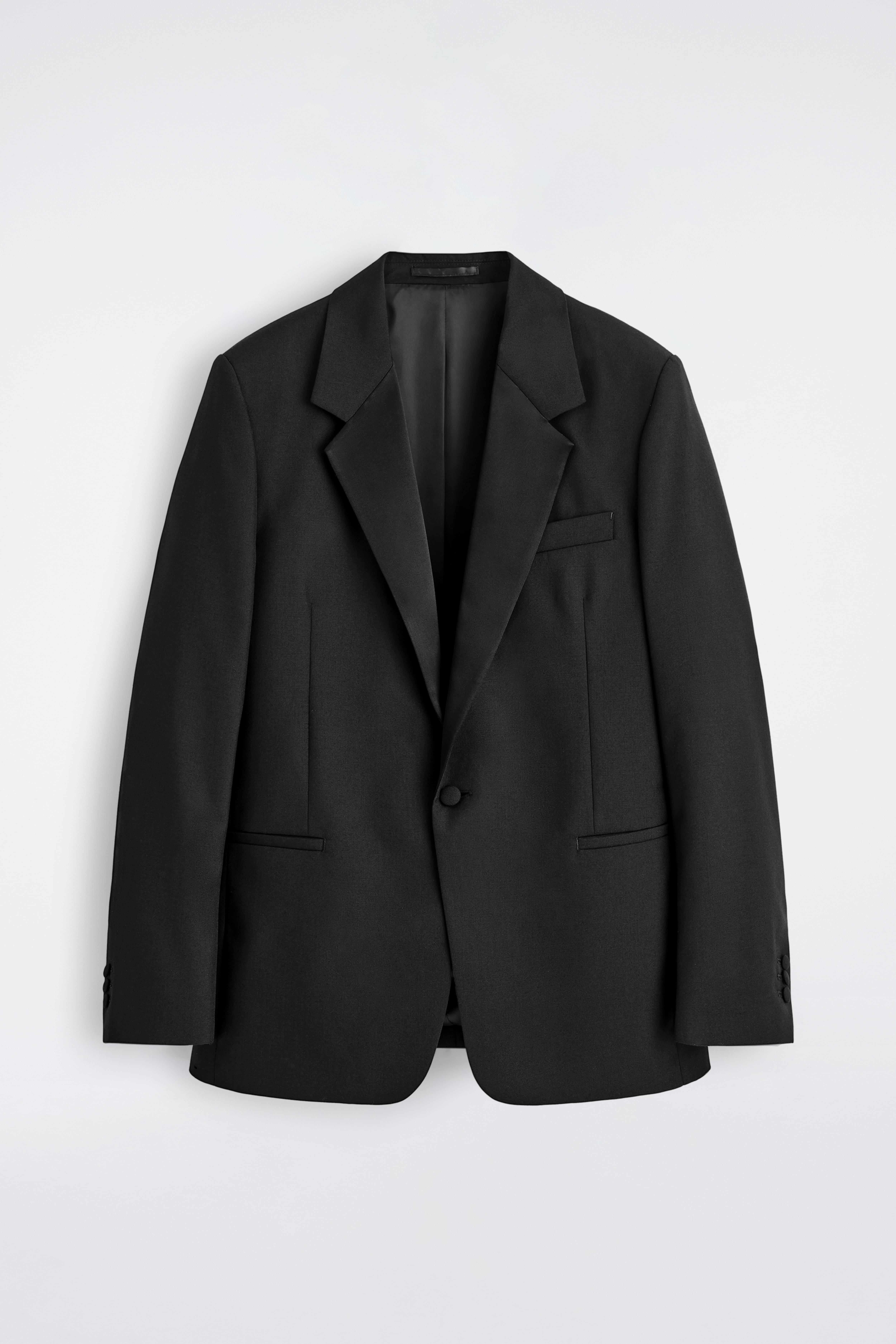 WOLLBLAZER MIT SATIN-REVERS - SCHWARZ