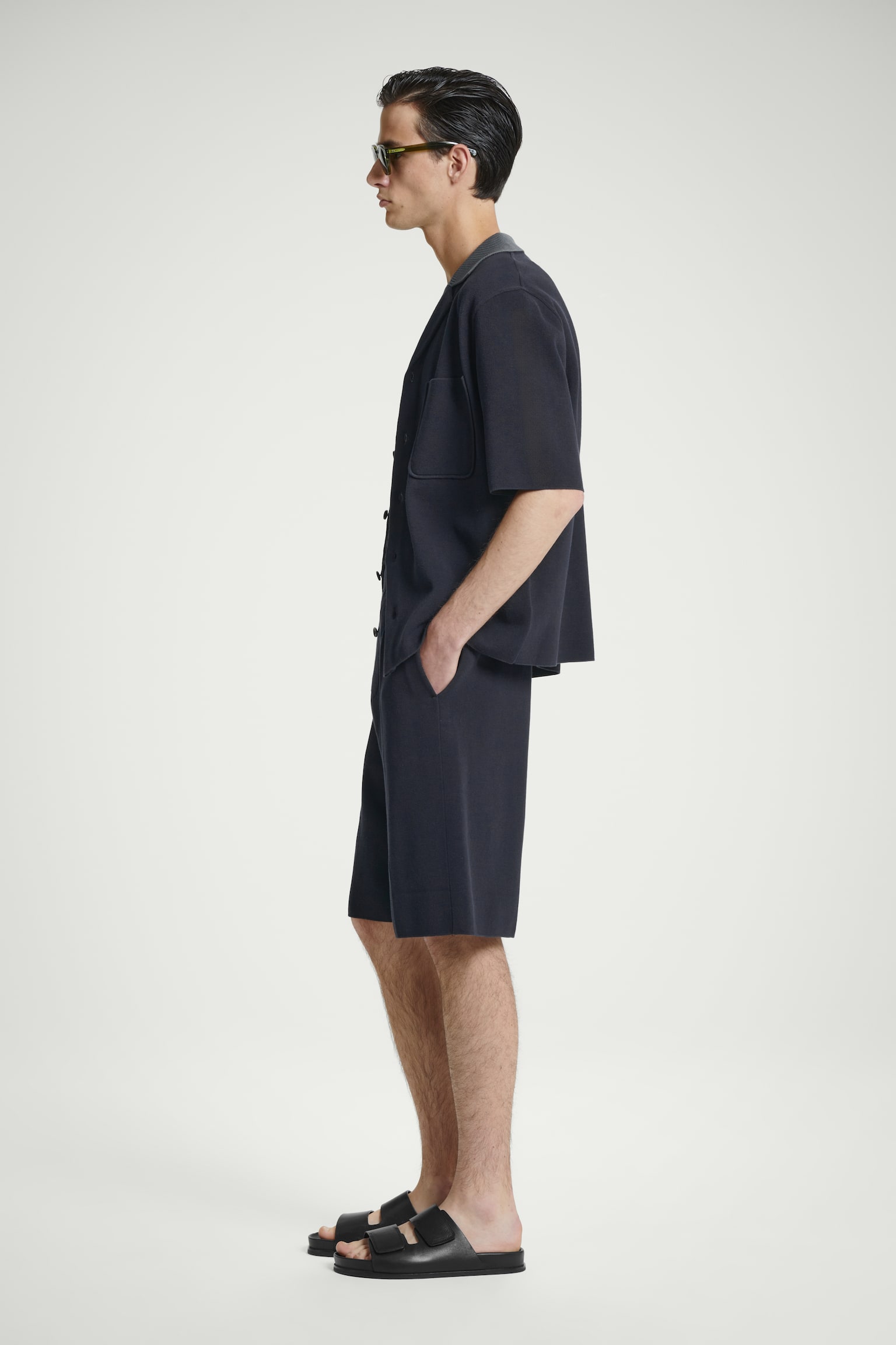 OVERSIZED DOUBLE-FACED KNITTED BERMUDA SHORTS - NAVY - 6