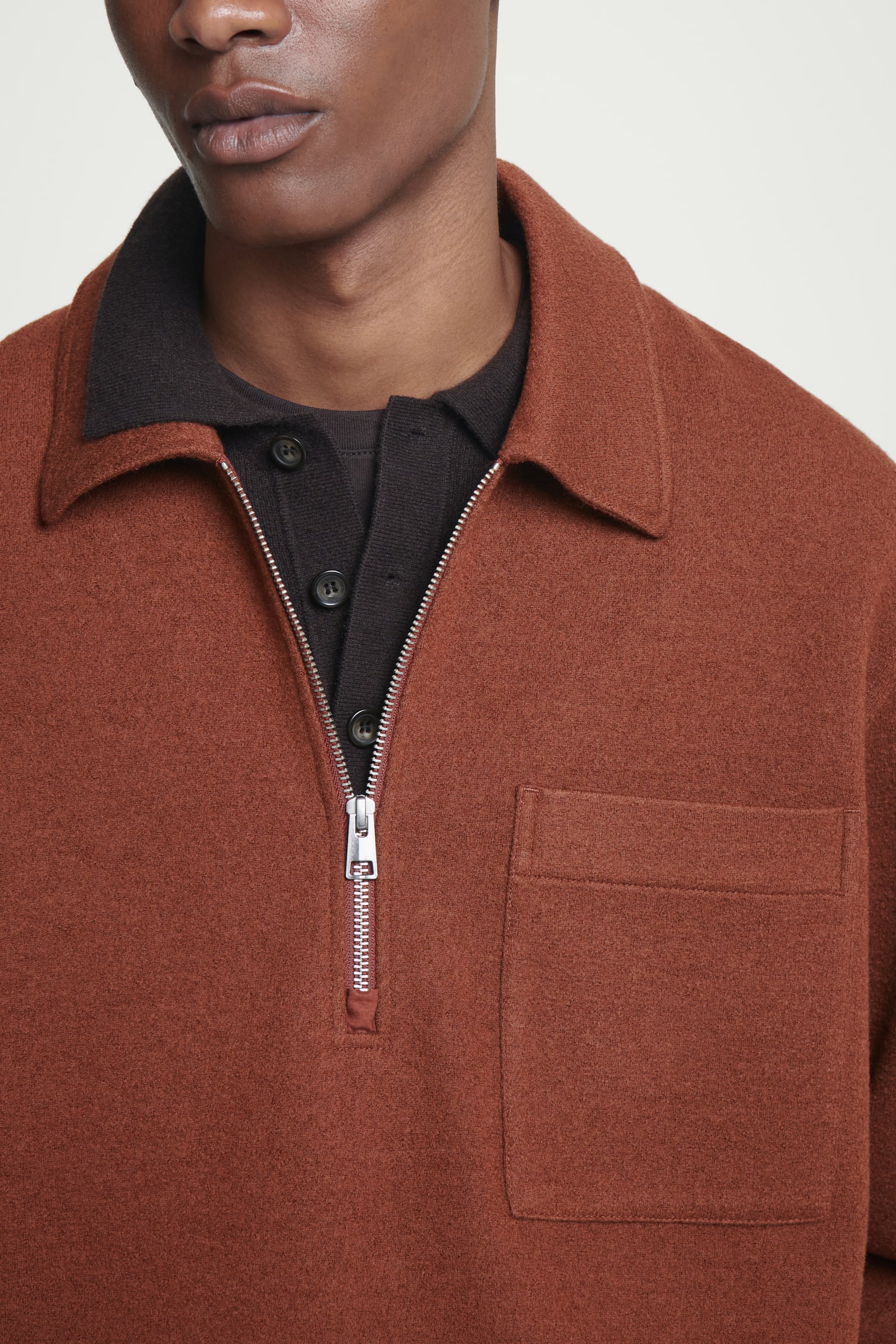 HALF-ZIP WOOL-BLEND JUMPER - RUST/DARK GREEN - 6