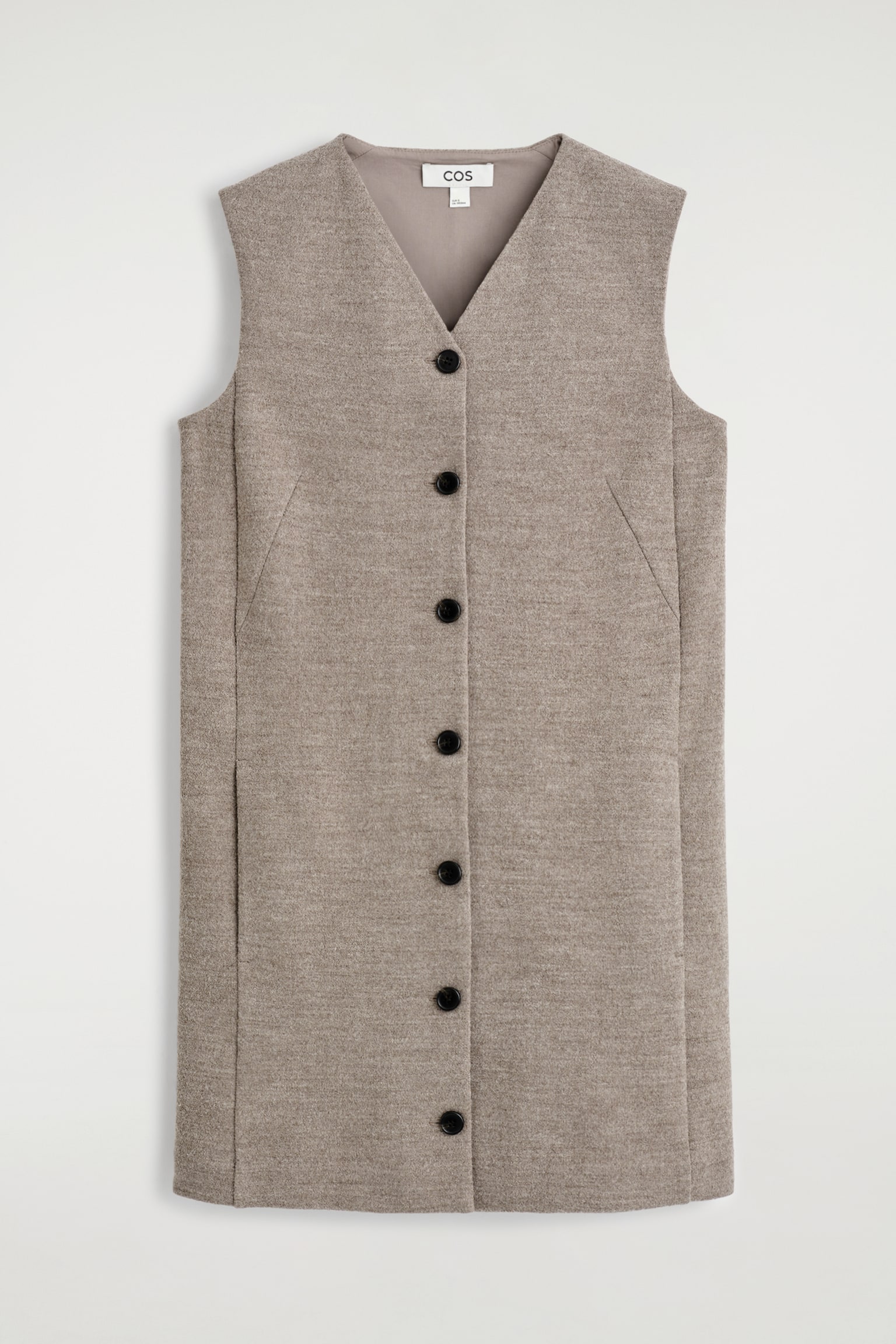 SKIFTEKJOLE I MERINOULD MED KNAPPER - MELERET BEIGE/SORT - 2