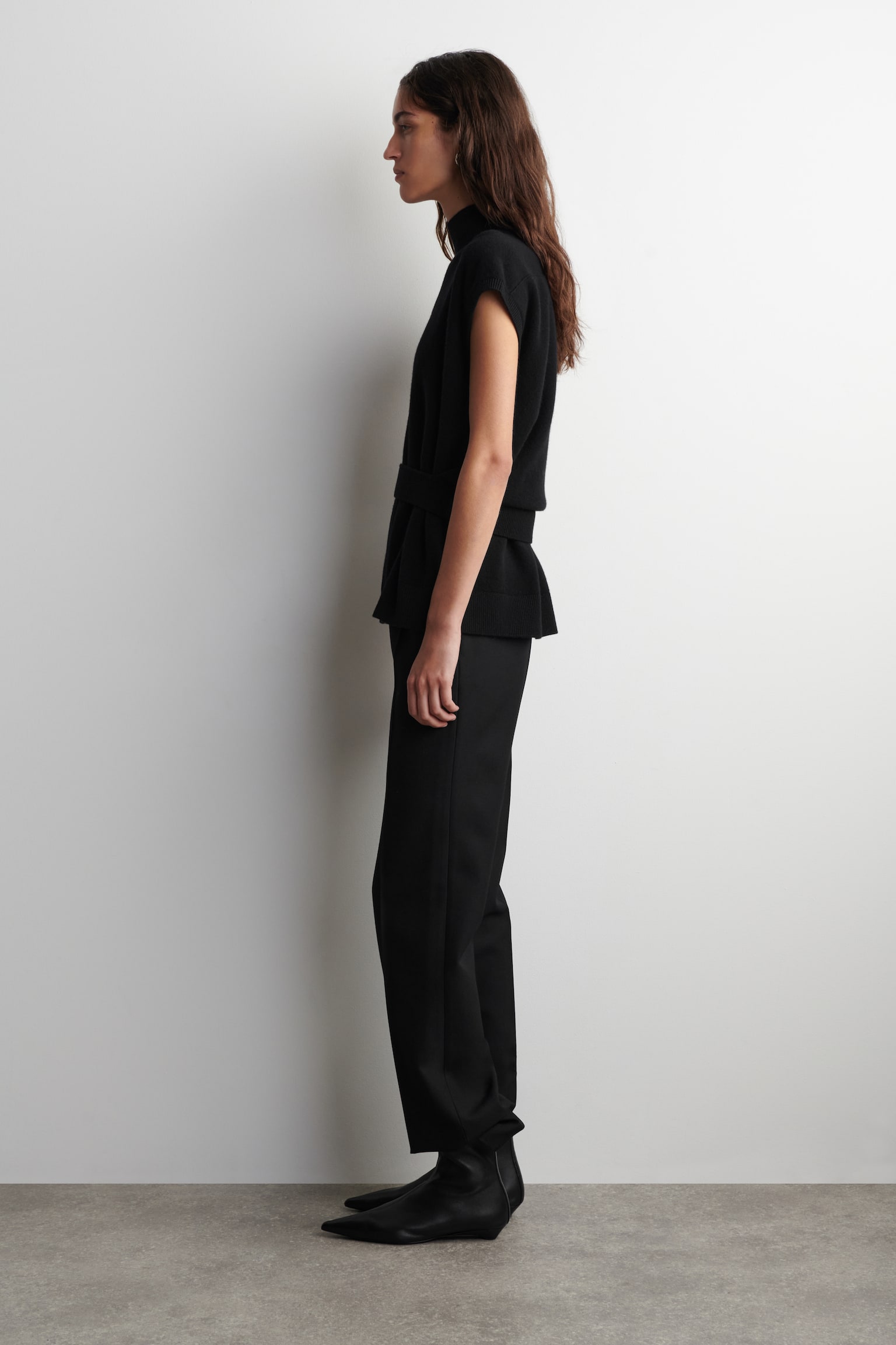 BÆLTEDETALJ TRAGTHALSET ULDVEST - SORT/MELERET BEIGE - 7