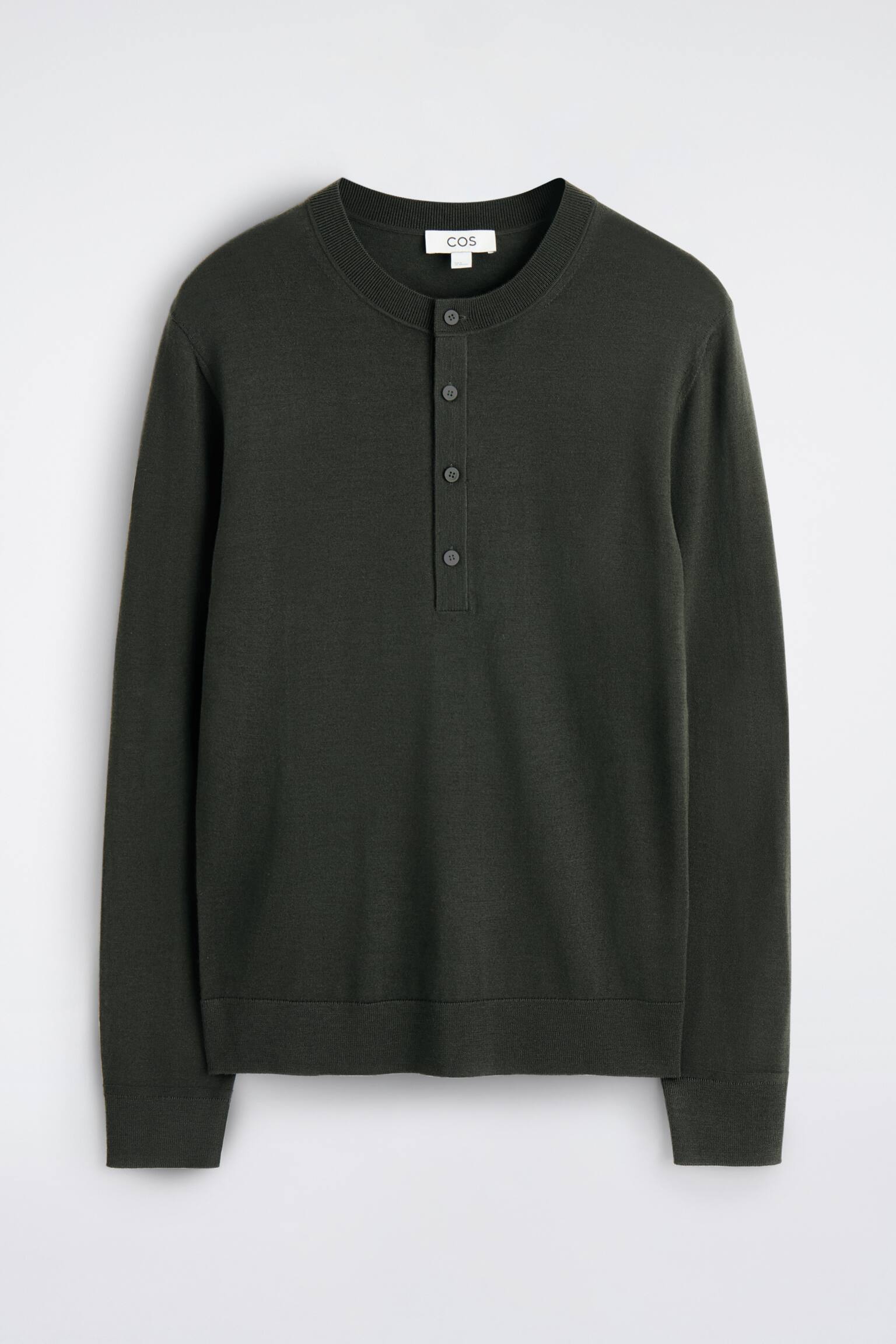 TOP HENLEY SLIM EN LAINE MÉRINOS - VERT FONCÉ/NOIR - 2