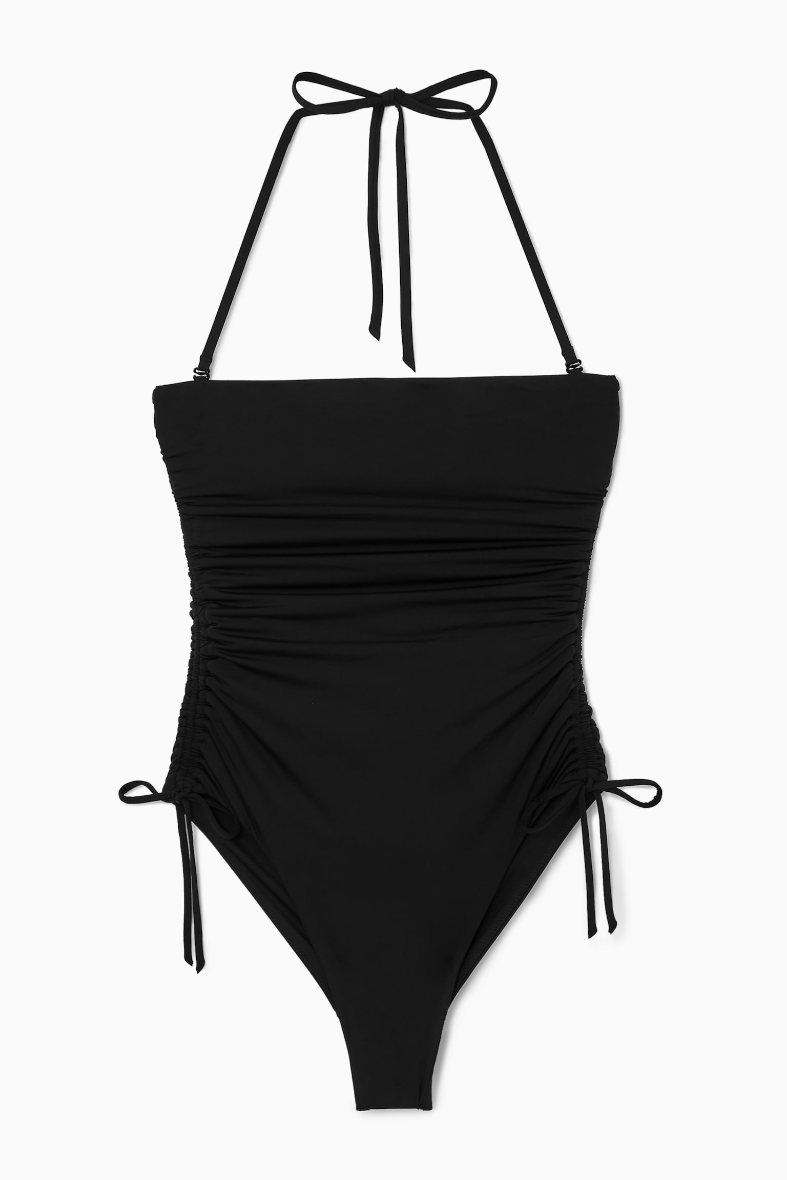 RUCHED BANDEAU SWIMSUIT - BLACK/NAVY / STRIPED - 2