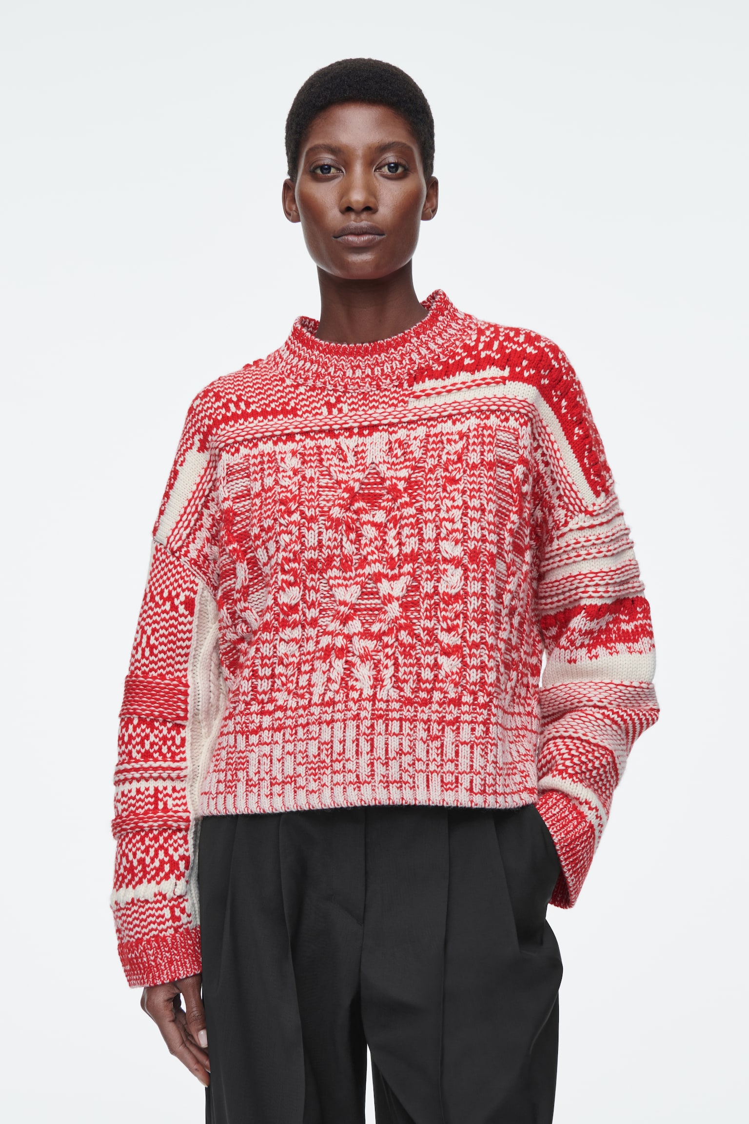 FAIR ISLE MERINO WOOL JUMPER - RED / CREAM - 1