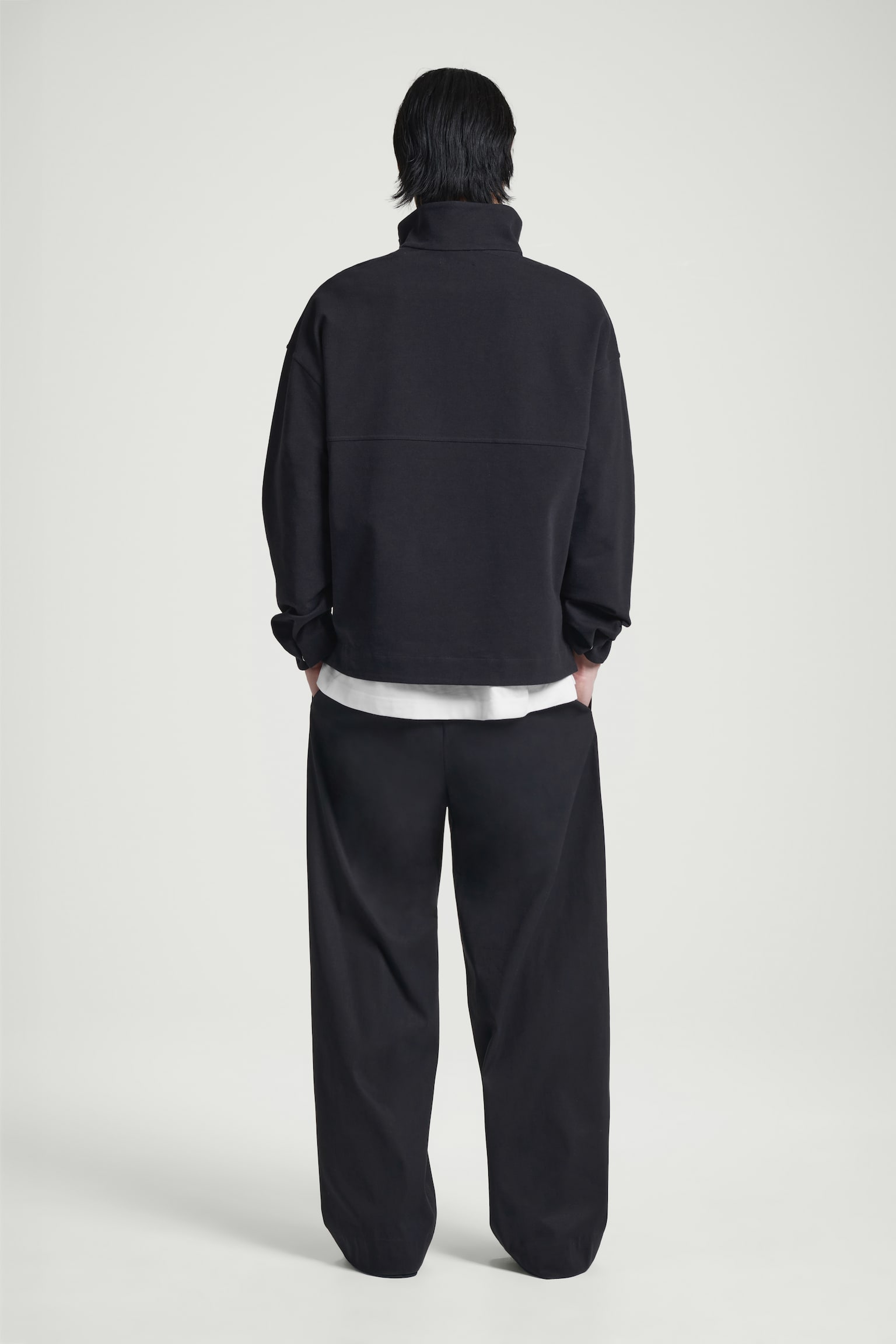 COLLARED TWILL HALF-ZIP SWEATSHIRT - NAVY - 7