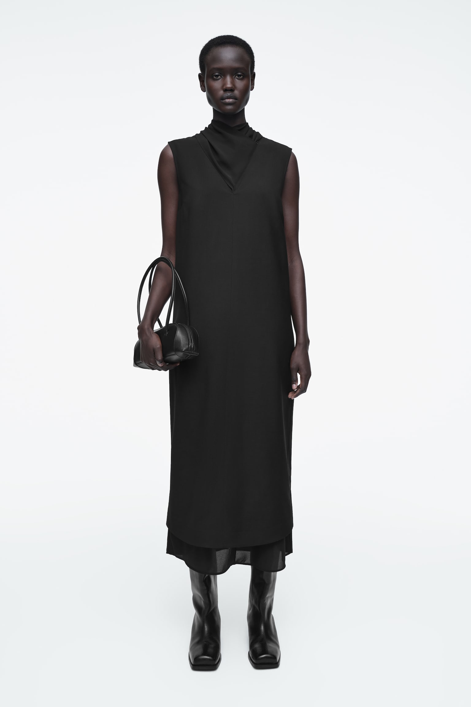 LAYERED WOOL DRESS - BLACK - 1