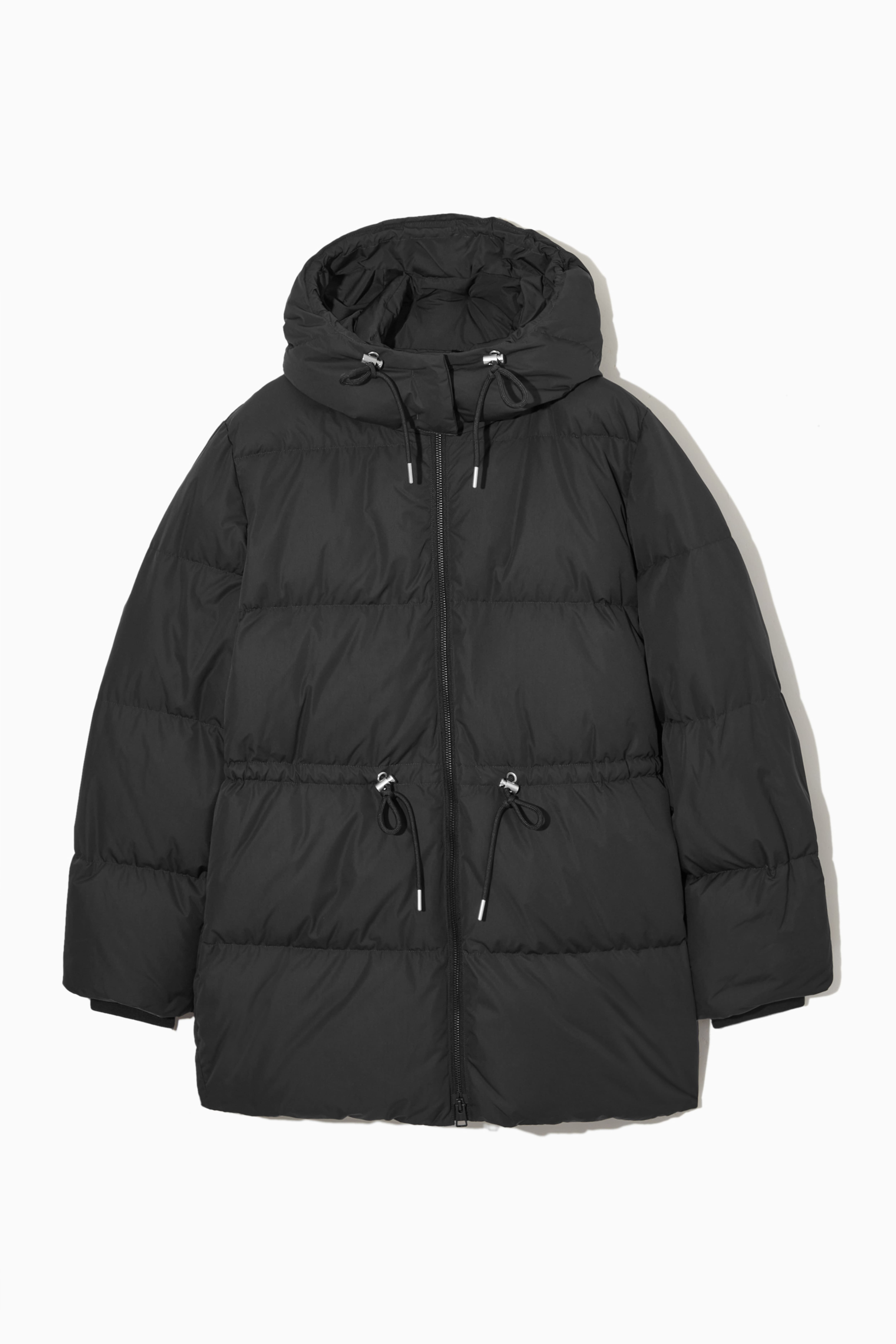 DRAWSTRING WAIST PUFFER COAT BLACK Ladies H M GB