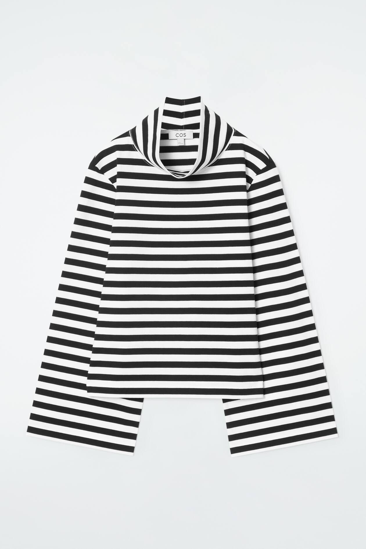 FUNNEL-NECK STRIPED LONG-SLEEVED T-SHIRT - BLACK / WHITE / STRIPED ...