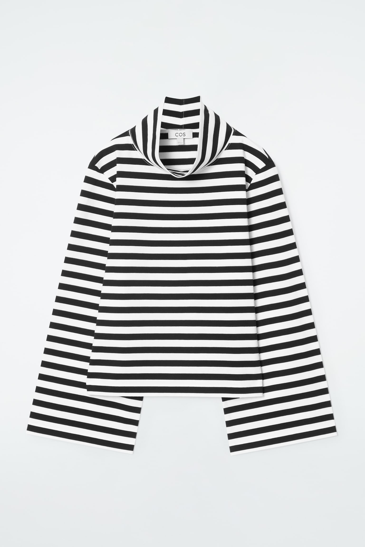 FUNNEL-NECK STRIPED LONG-SLEEVED T-SHIRT - BLACK / WHITE / STRIPED - 2