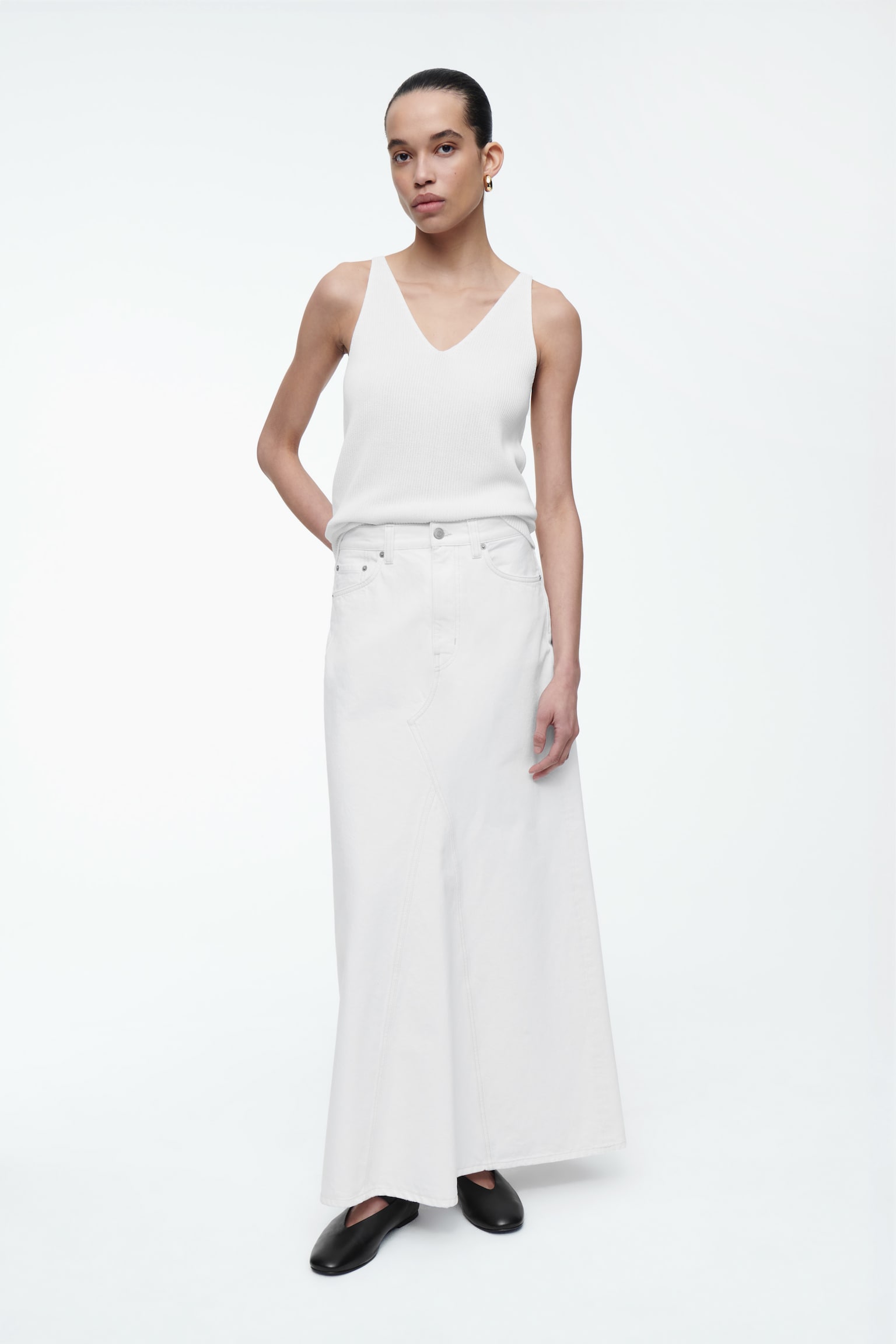 PANELLED DENIM MAXI SKIRT - OFF-WHITE/BLUE - 1