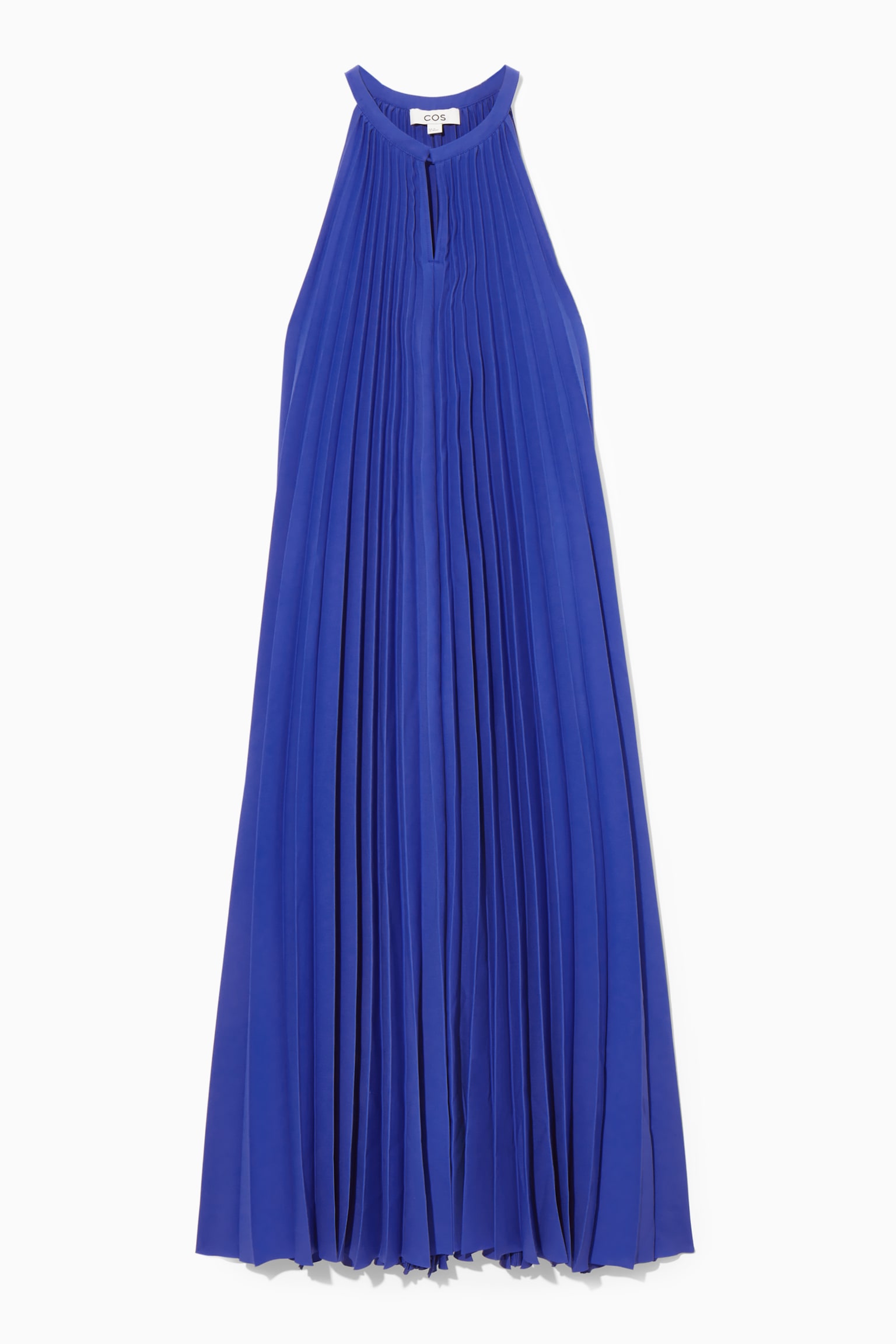 PLEATED HALTERNECK MIDI DRESS - BLUE/BLACK - 1