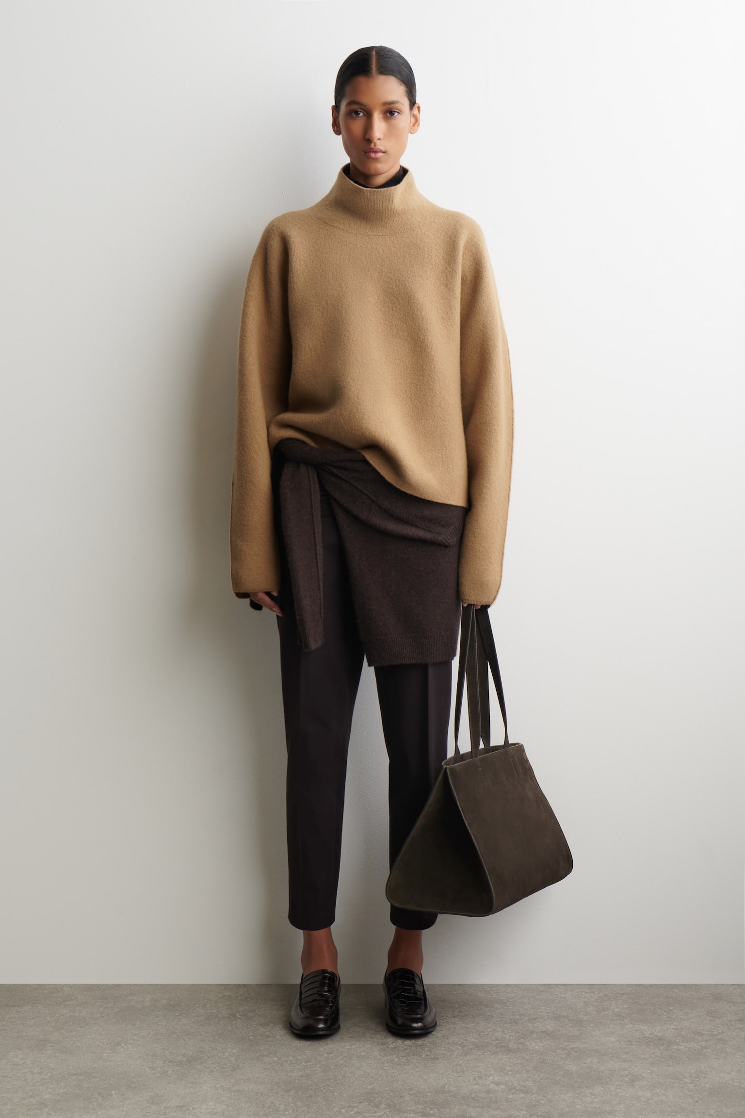 Genser i tovet ull med høy hals - BEIGE - 3