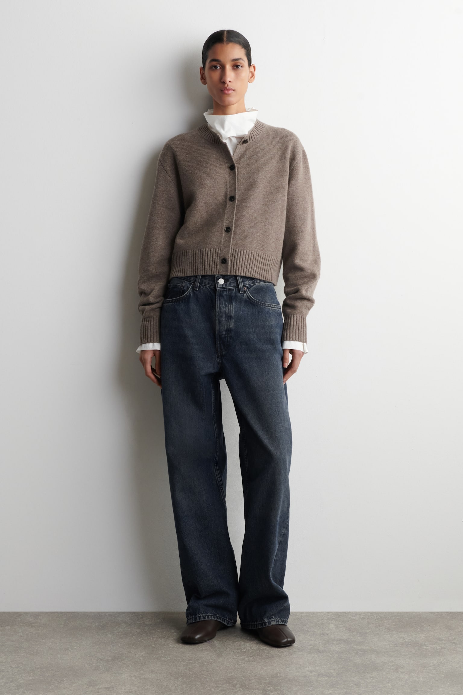 MERINO WOOL CARDIGAN - BEIGE MÉLANGE/BLACK/BUTTER YELLOW - 3