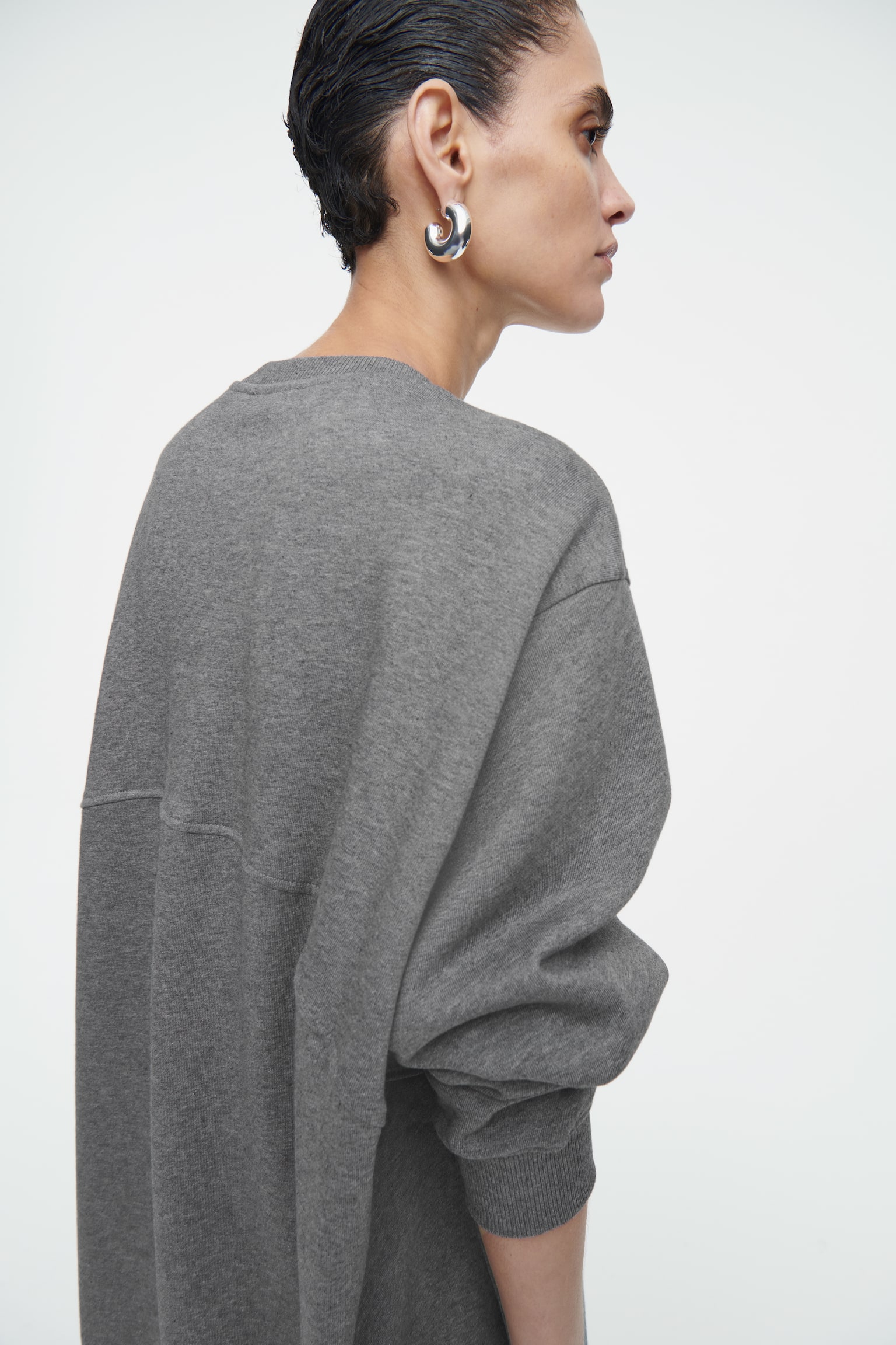 OVERSIZED SWEATSHIRT MIDI DRESS - GREY MÉLANGE - 6