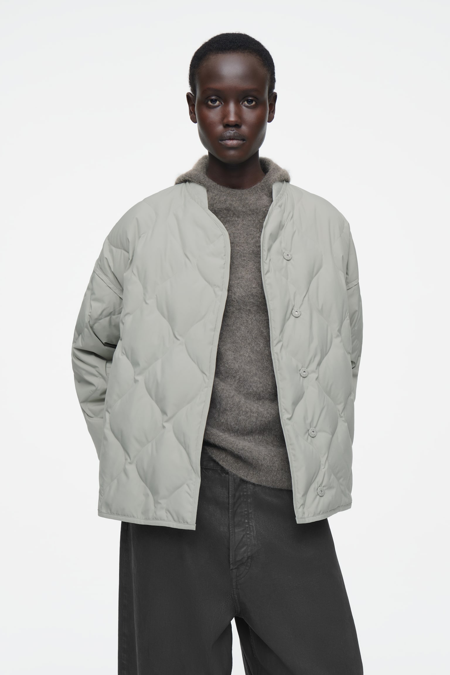 OVERSIZED QUILTED JACKET - SAGE GREEN/DARK KHAKI/OFF-WHITE