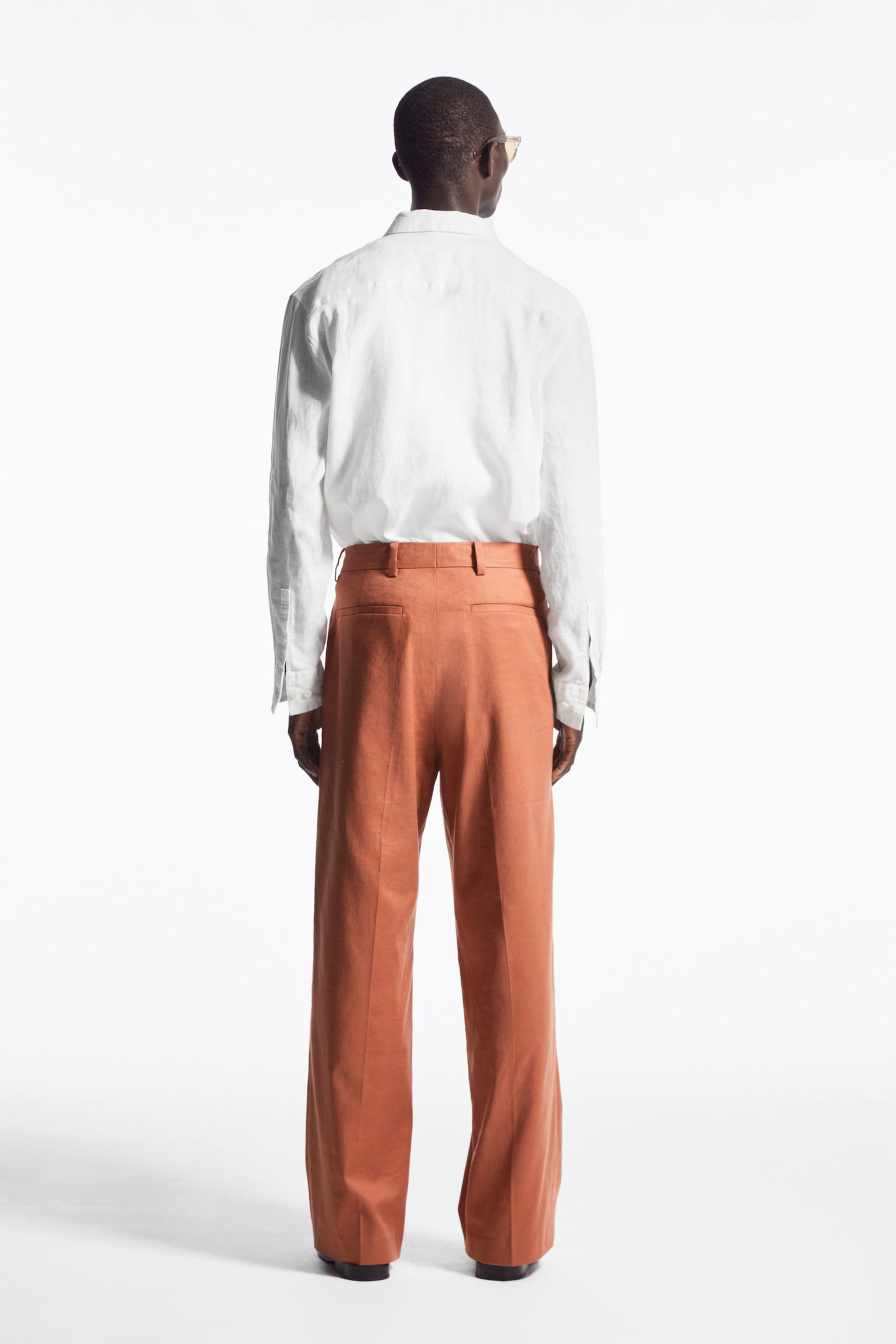 RELAXED LINEN WIDE-LEG TROUSERS - TERRACOTTA - 8