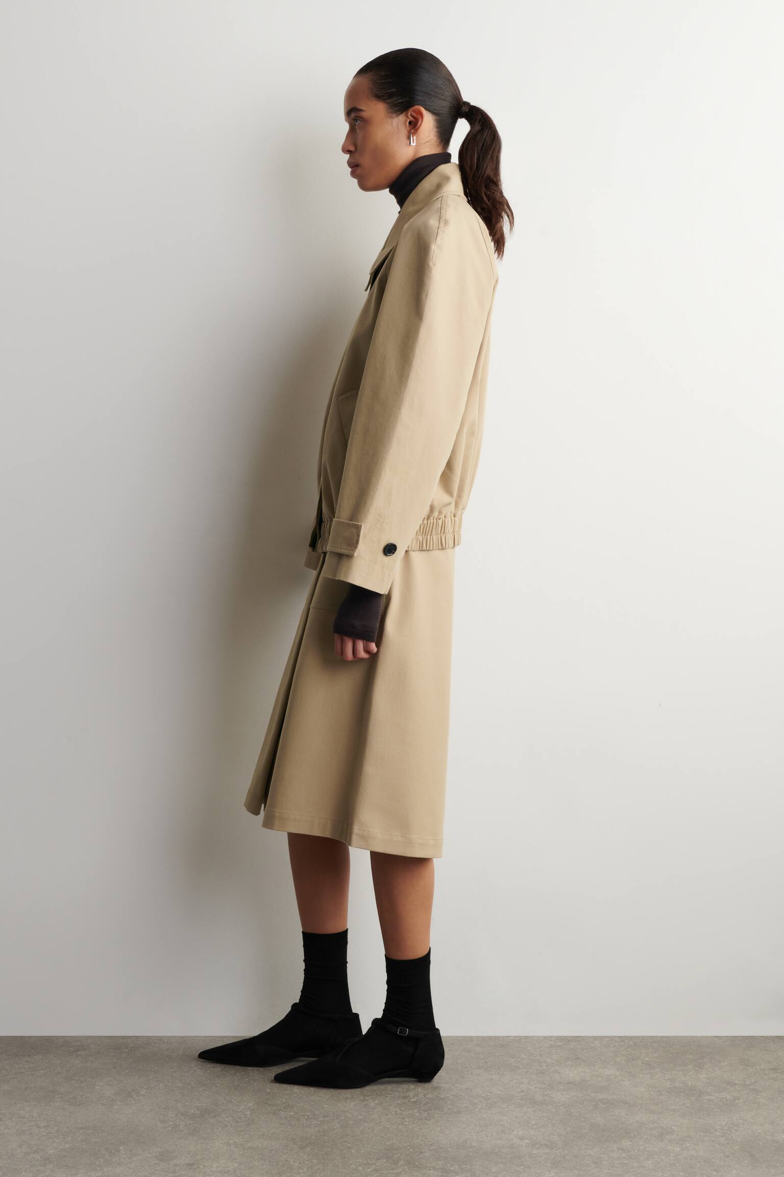 Ronde katoenen blousonjas - buinbeige/ZWART - 6