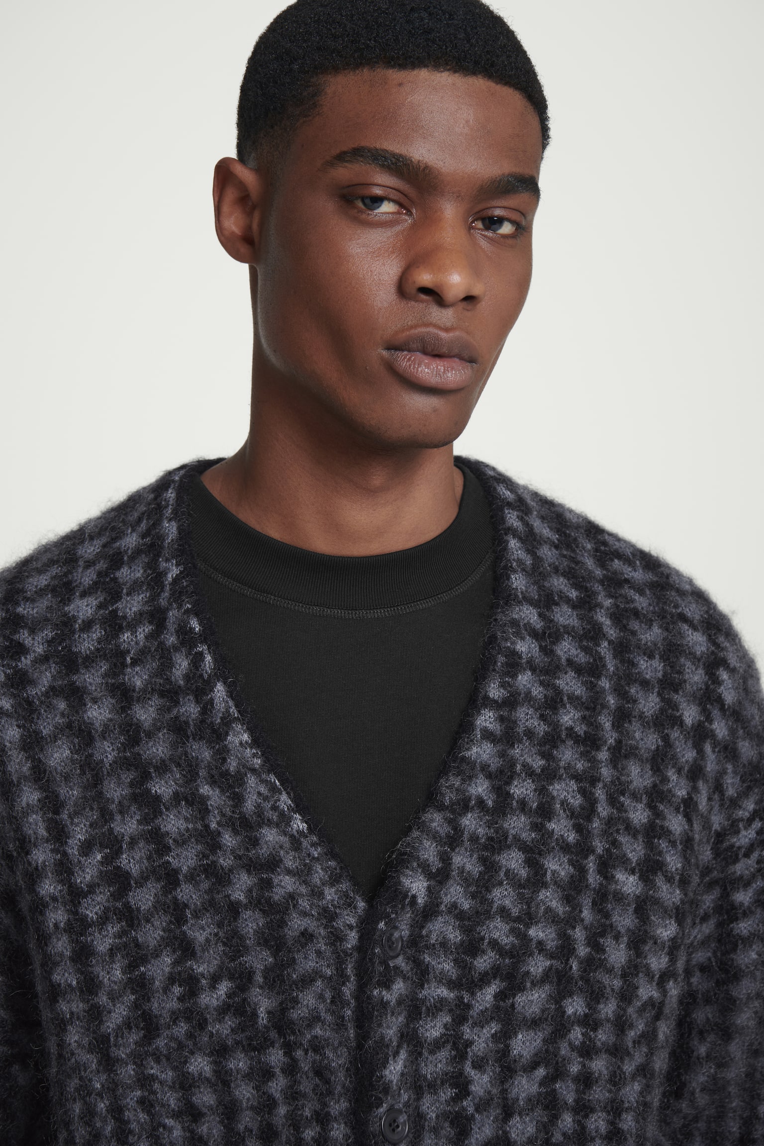 HOUNDSTOOTH MOHAIR-BLEND CARDIGAN - BLACK / HOUNDSTOOTH - 7