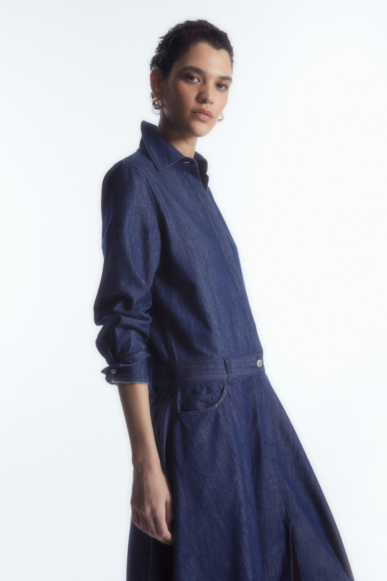 DENIM MIDI SHIRT DRESS - INDIGO/DARK BLUE - 5